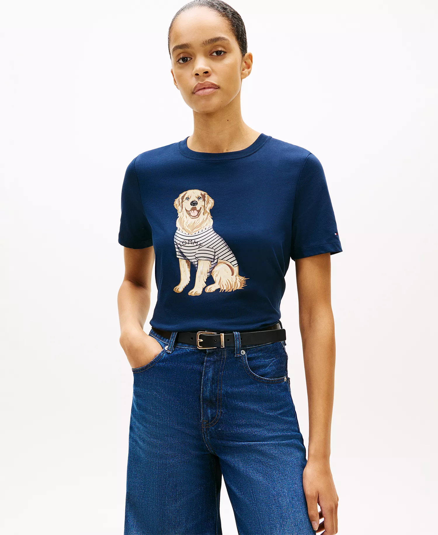 Women's Graphic Dog Print T-Shirt - Blue - L