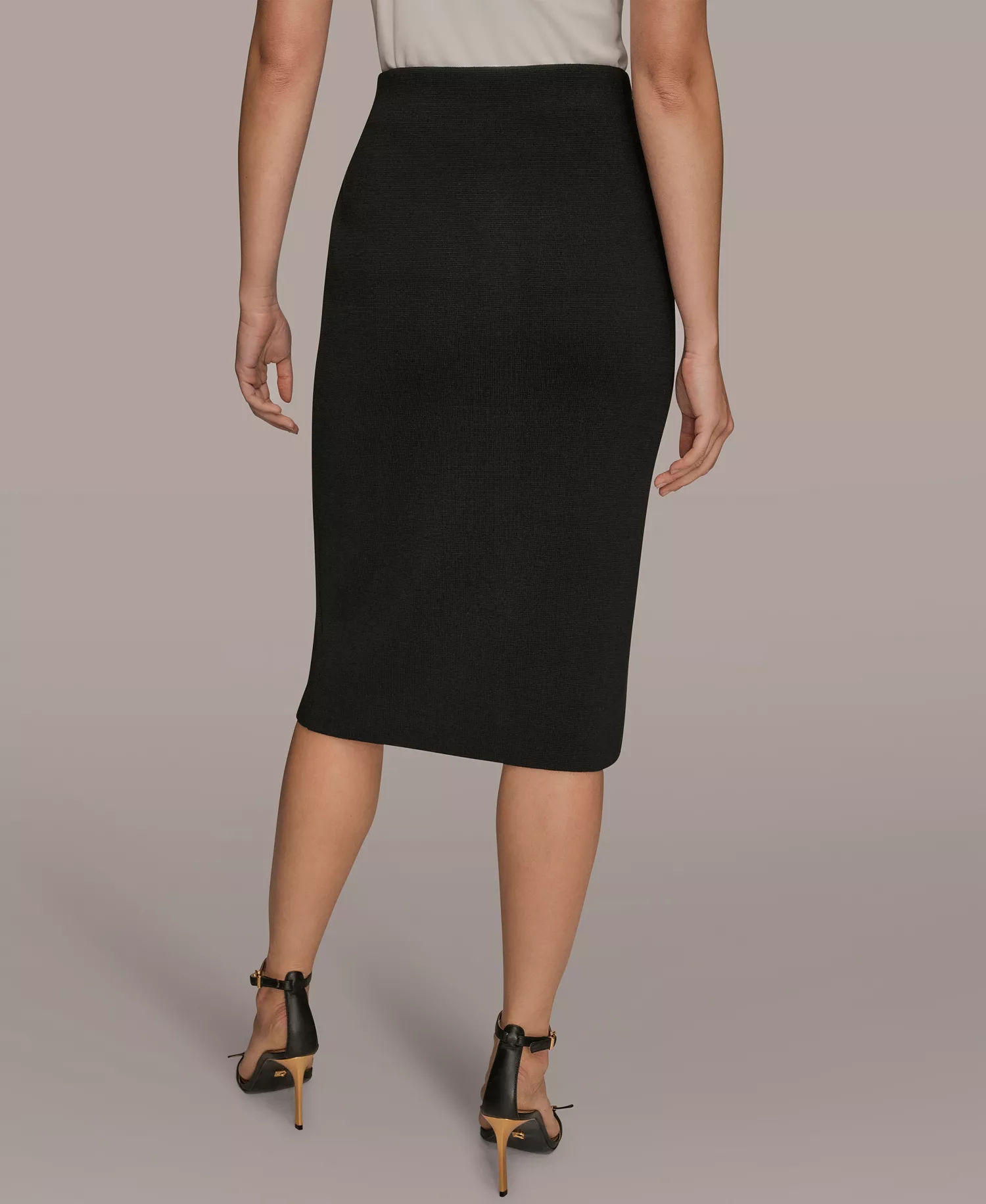 Women's Straight Knit Pull-On Midi Skirt - Black - L