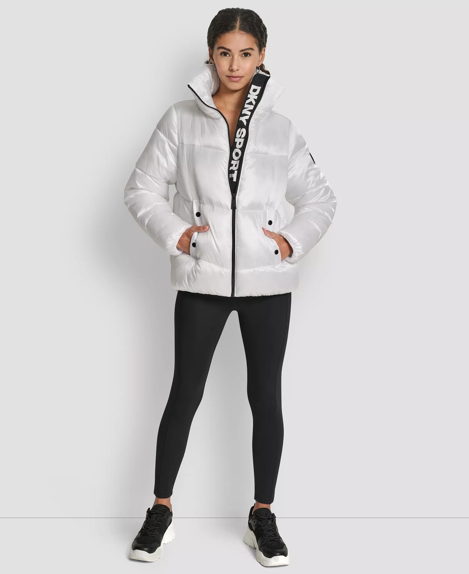 Women's Quilted Puffer Interior Placket Logo Jacket - Liquid White - L