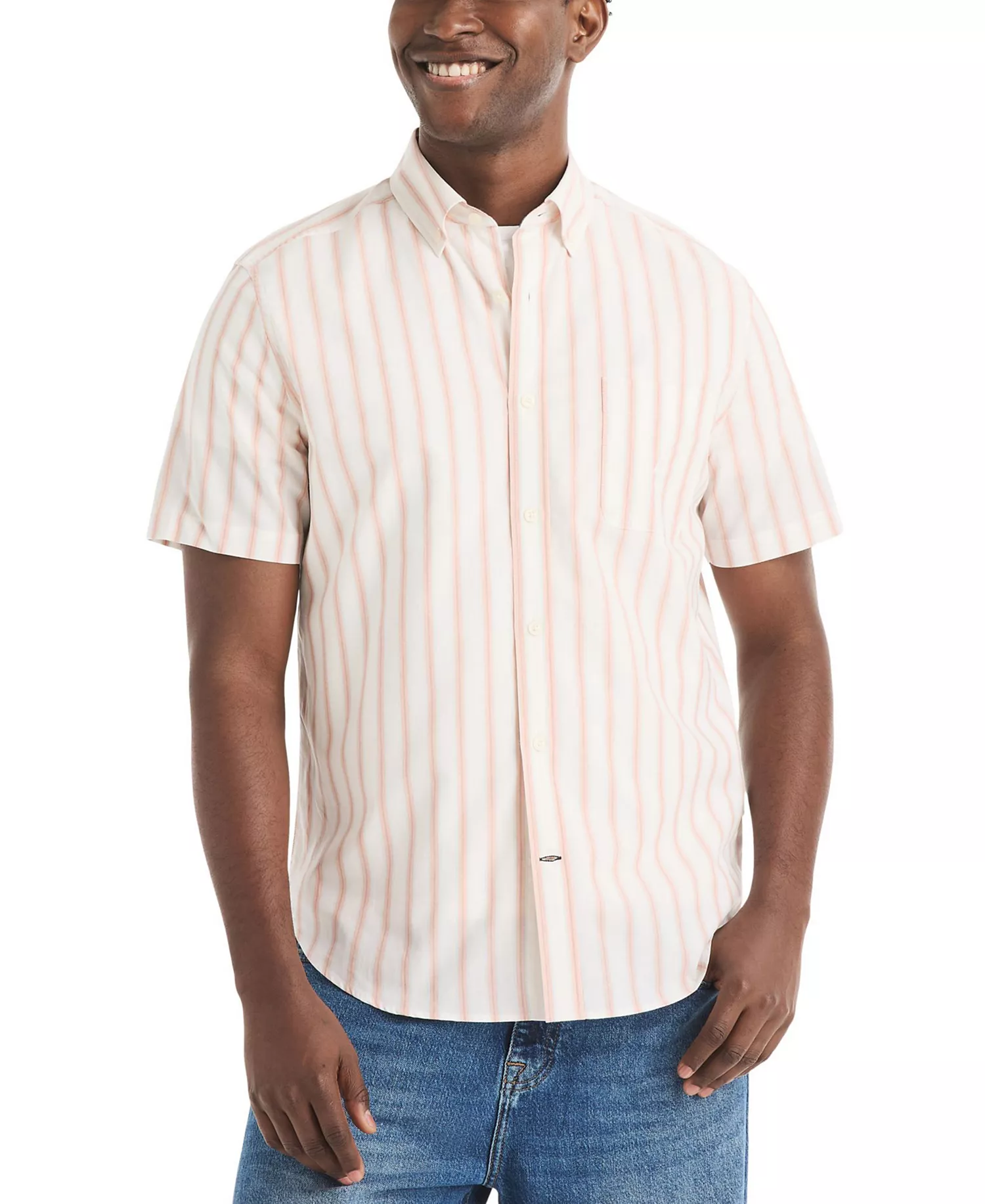 Men's Striped Short-Sleeve Shirt - Bright White - L