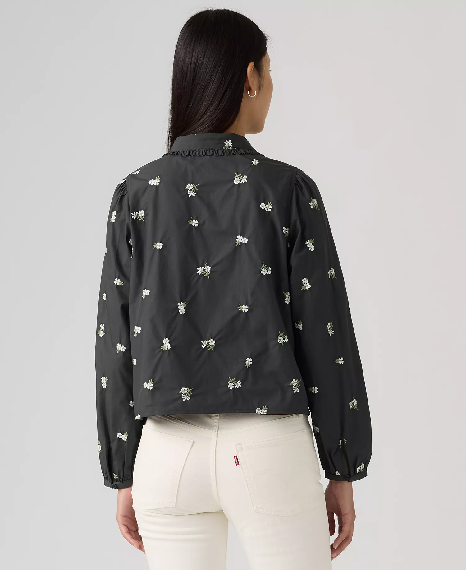 Women's Calista Collared Button-Up Shirt - Phantom, Floral Emb Crystal Pink - L