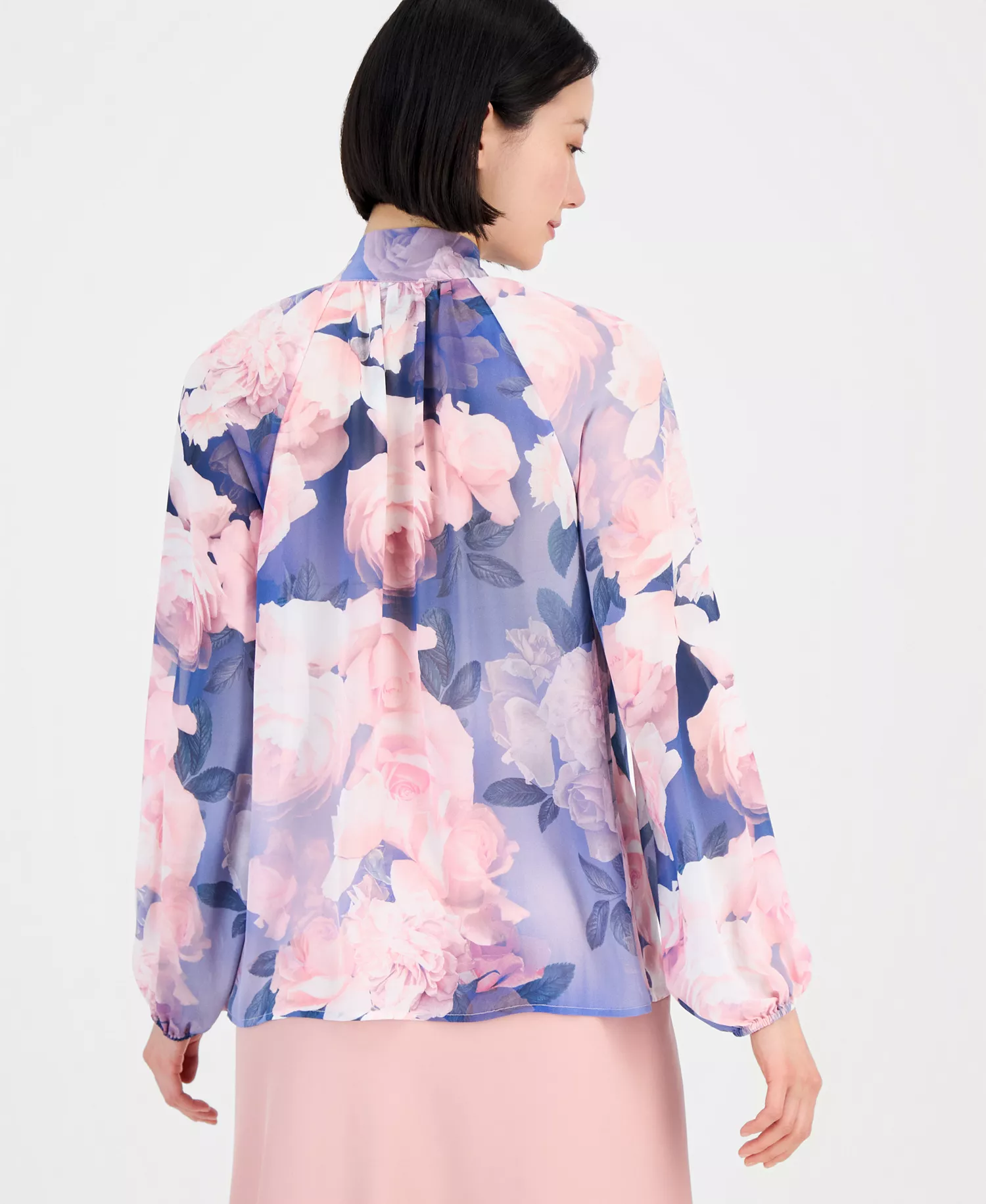 Petite Printed Ruffle Tie Blouse - Blue Petal - P/L