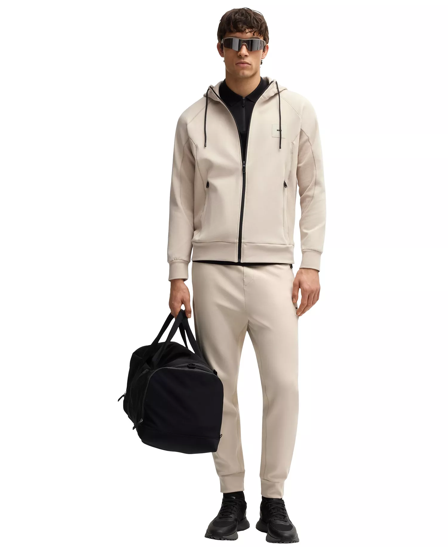Men's Cotton-Blend Zip-Up Hoodie - Open Beige - XXXL