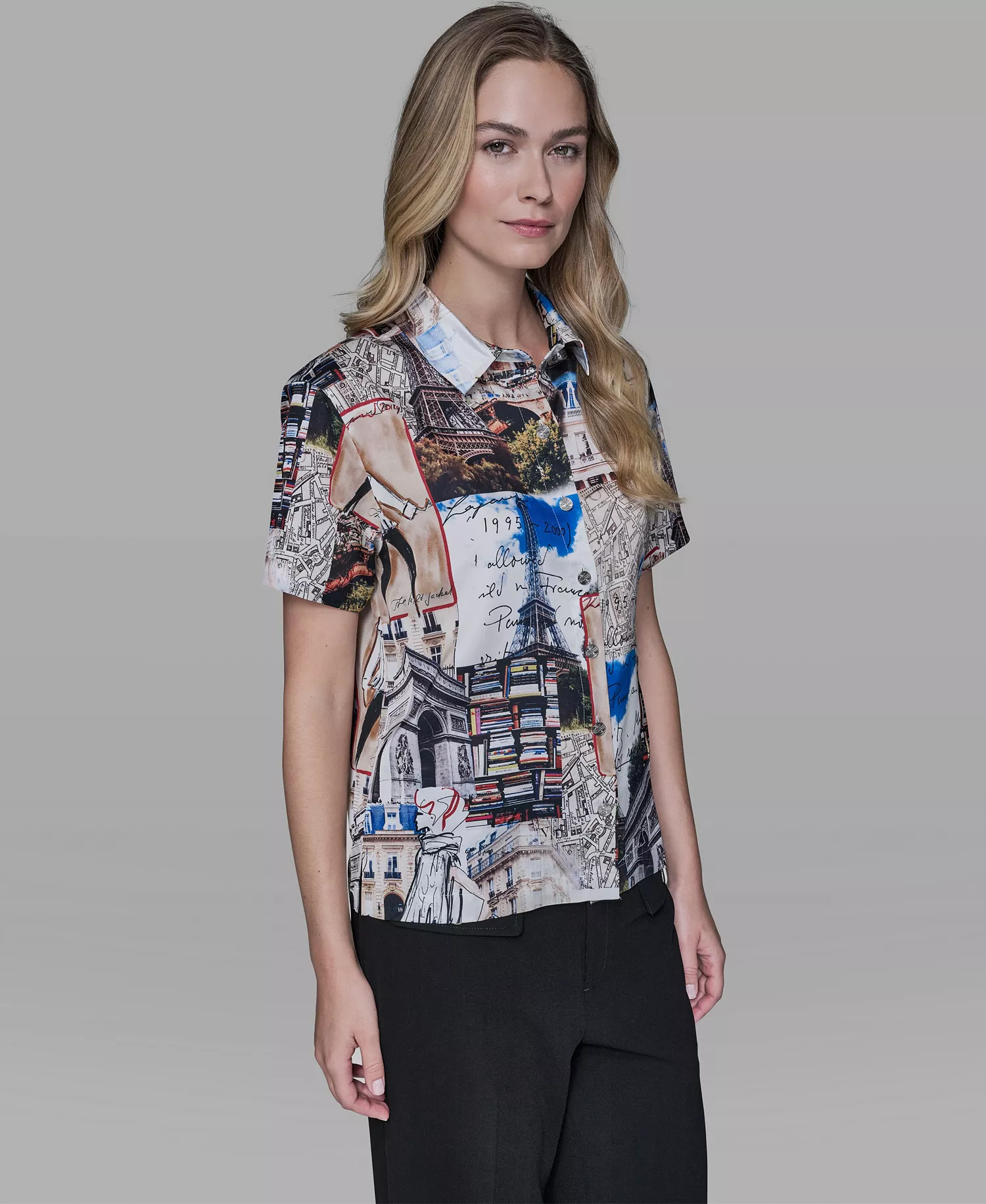 Women's Short-Sleeve Allover City Scene Top - Soft White/cartouche Multi - M