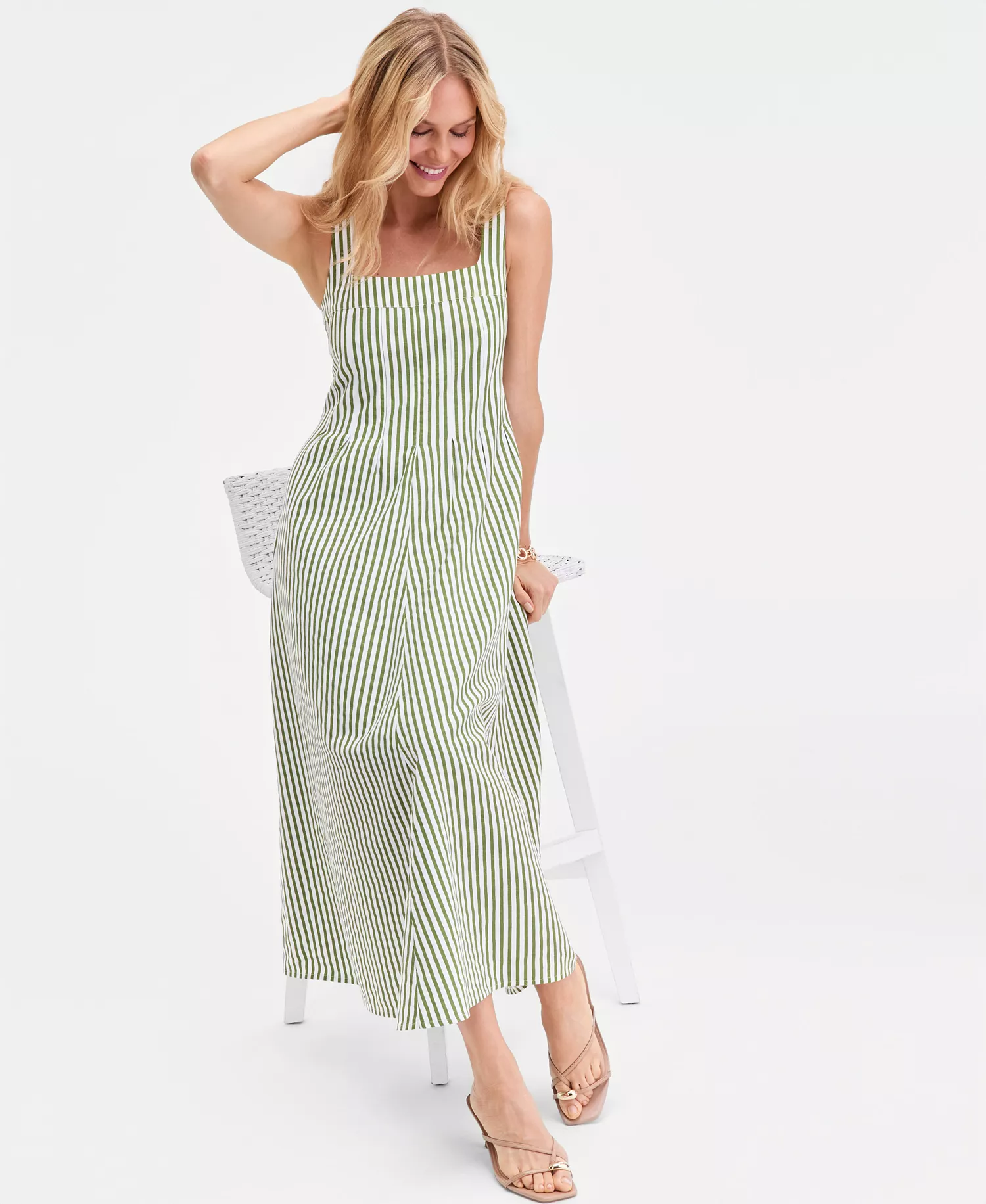Women's Bryn Sleeveless Striped Dress, Macy's Exclusive - Brynn Stripe Green - L
