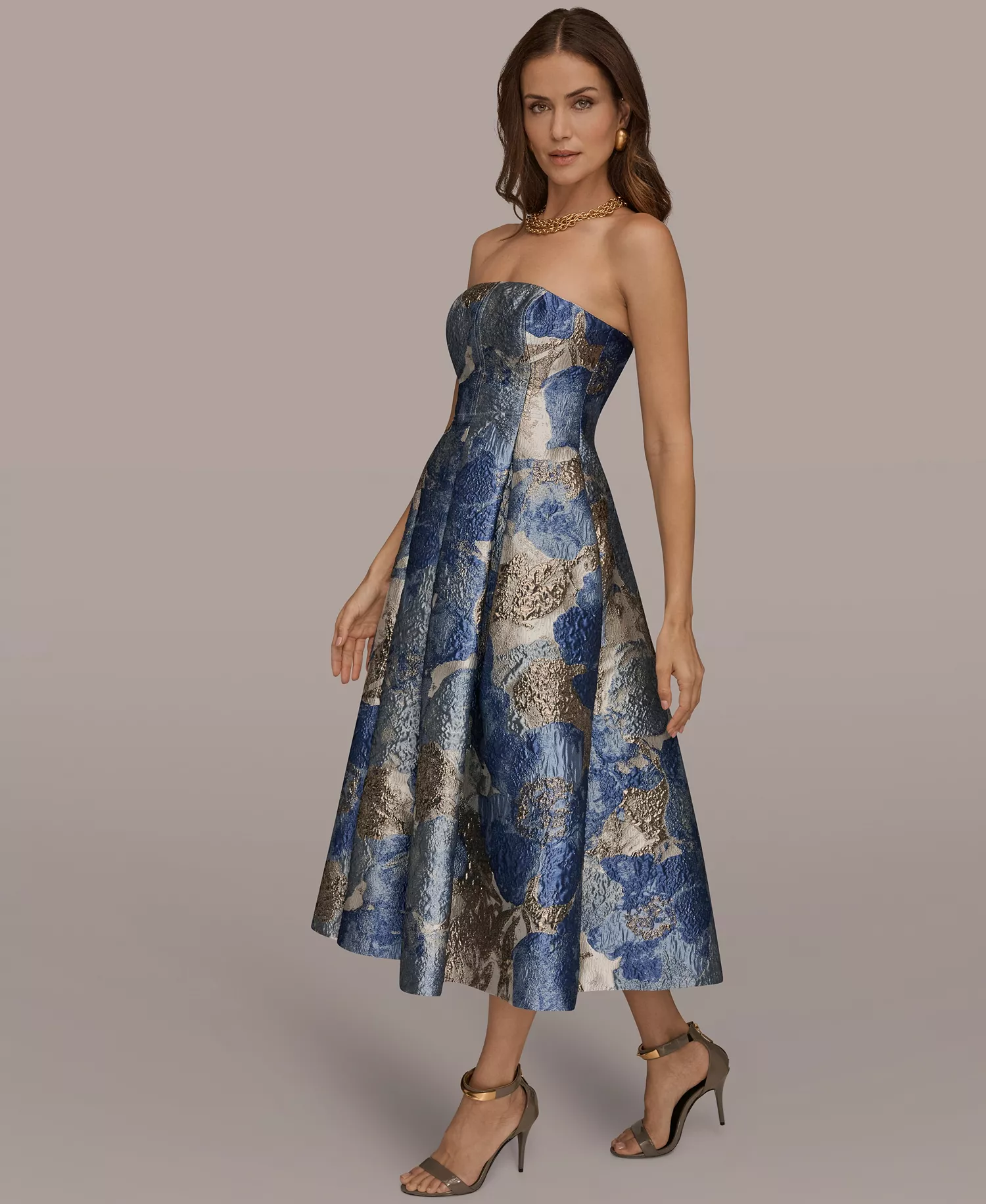 Women's Strapless Floral Midi Cocktail Dress - WASHED INDIGO MULTI - 10