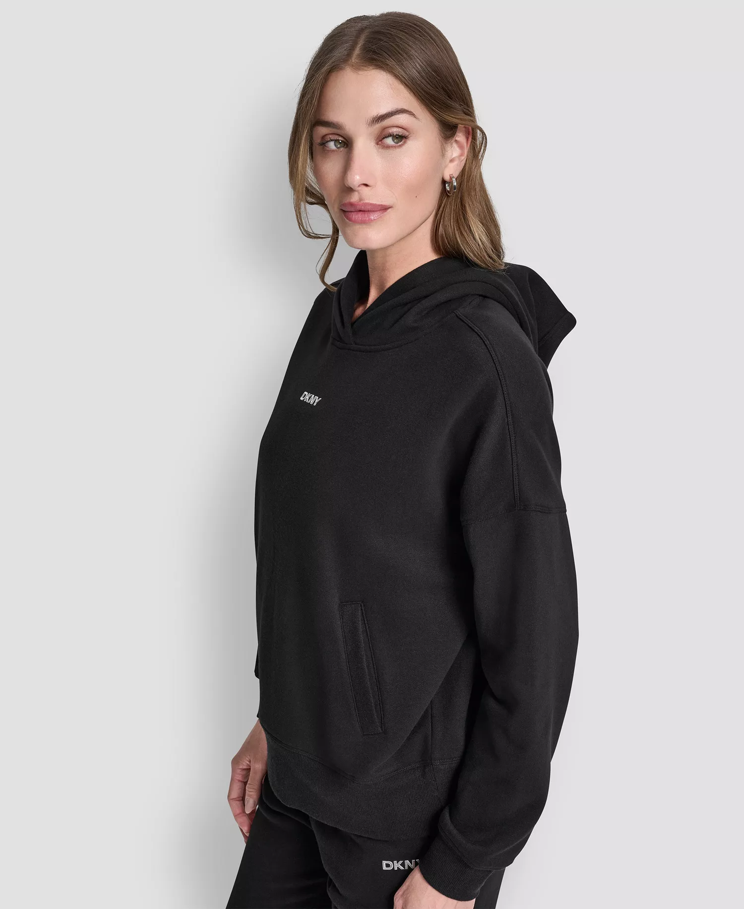 Women's Metallic Bubble Logo Drop Shoulder Pull-On Hoodie - Black - L