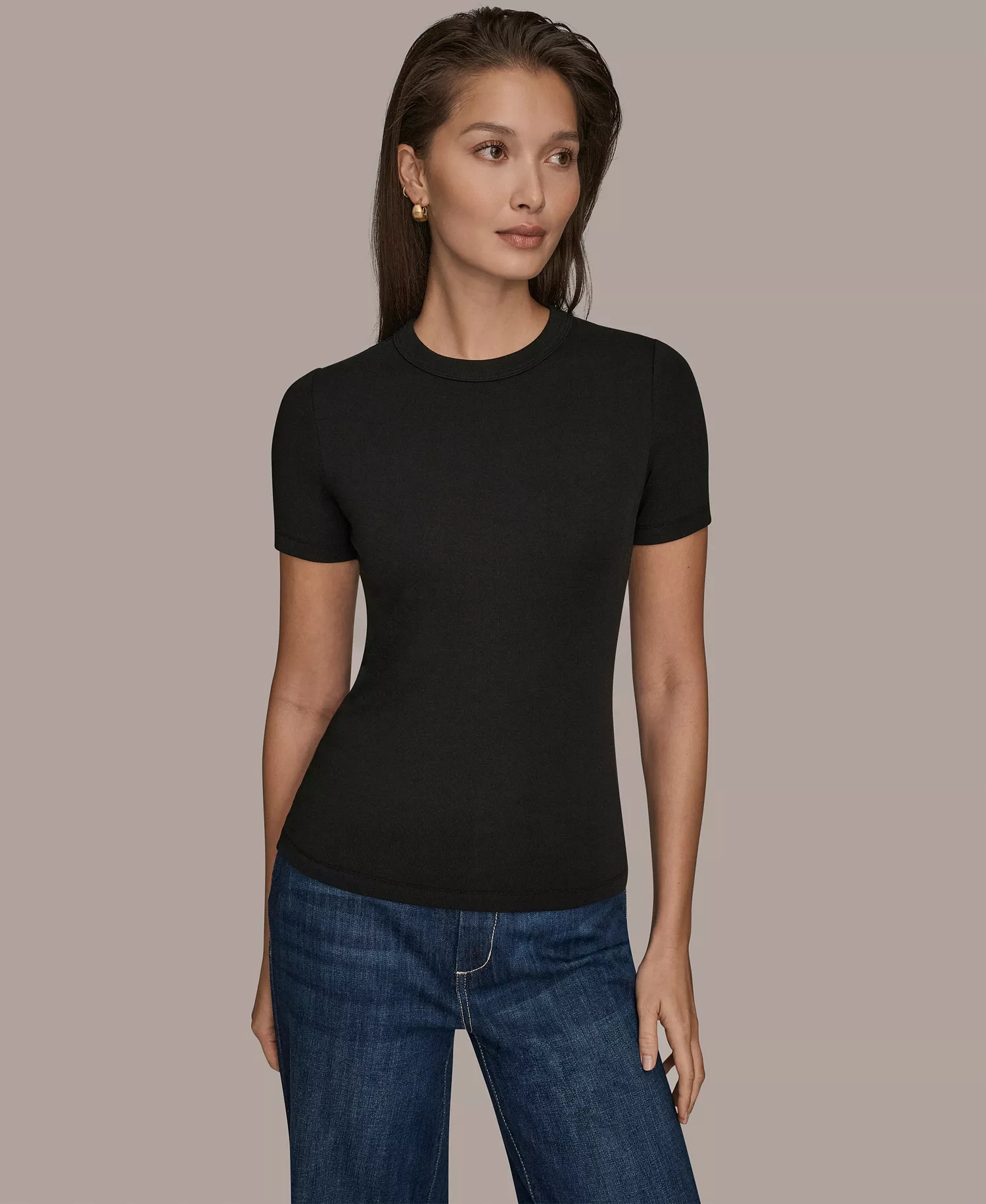 Women's Rib Short-Sleeve Crewneck T-Shirt - Black - L