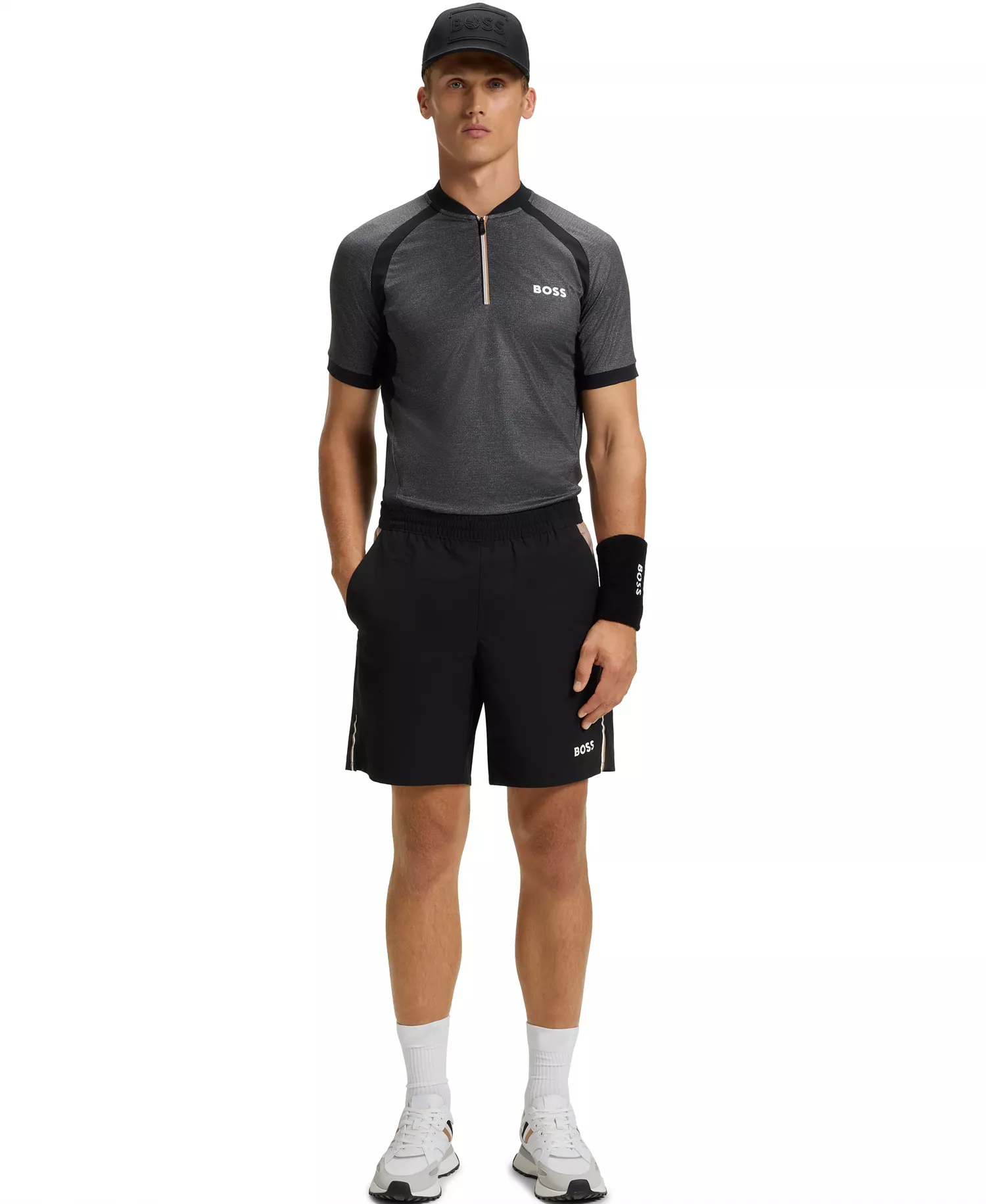 Men's Jersey Zip-Neck Slim-Fit Polo Shirt - Black - 2XL