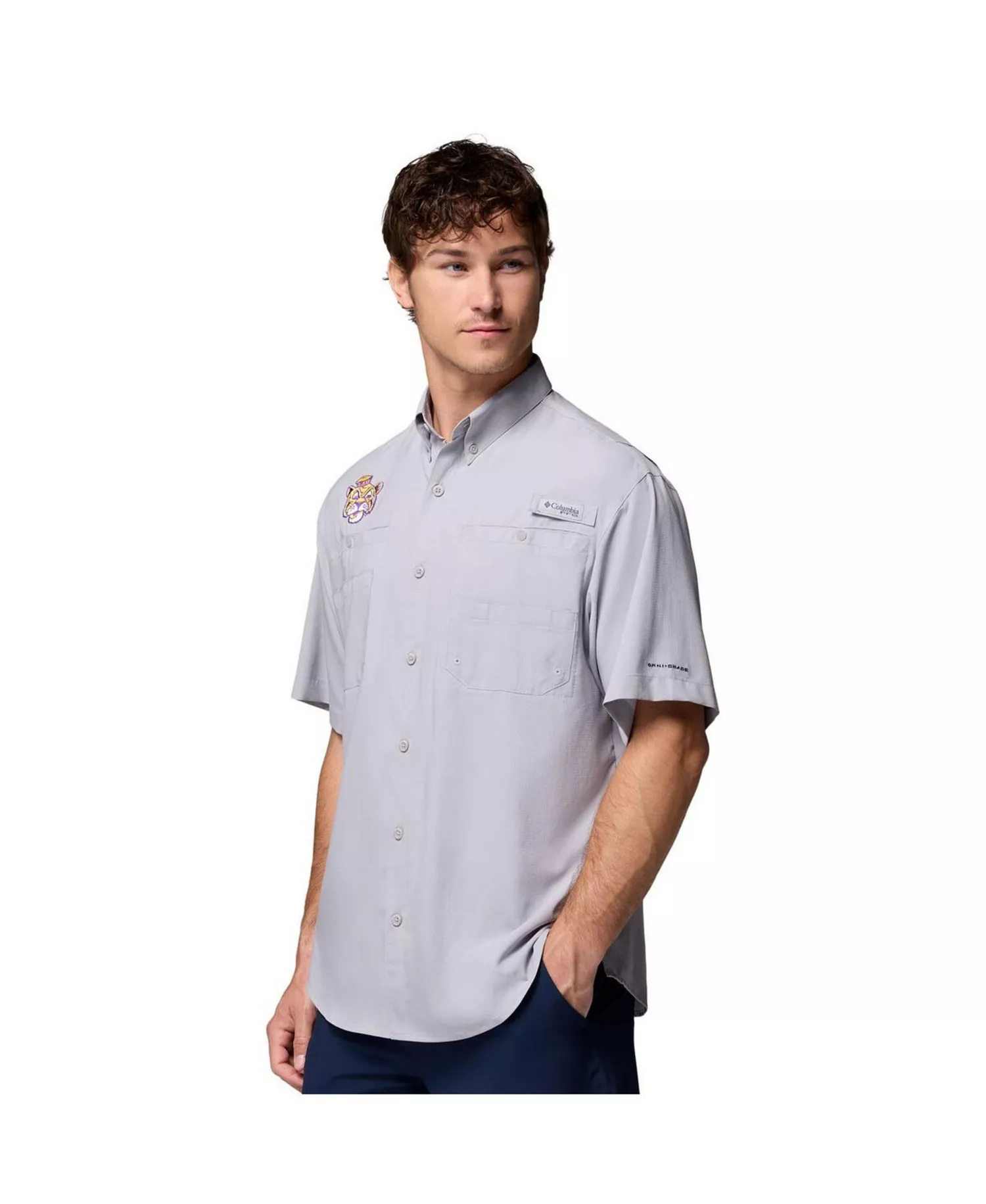 Men's Gray LSU Tigers Tamiami Omni-Shade Button-Down Shirt - Gray - L
