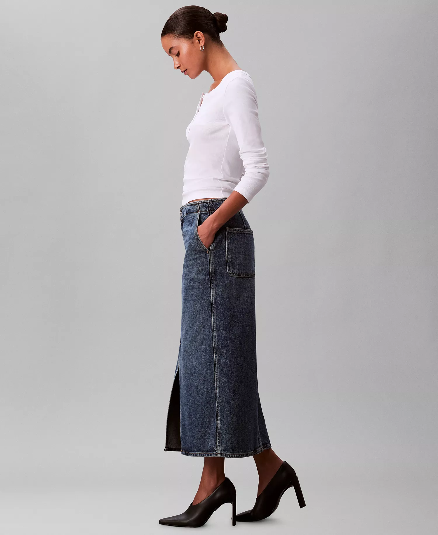 Women's Denim Maxi Carpenter Skirt - Tinted Orchard - 26