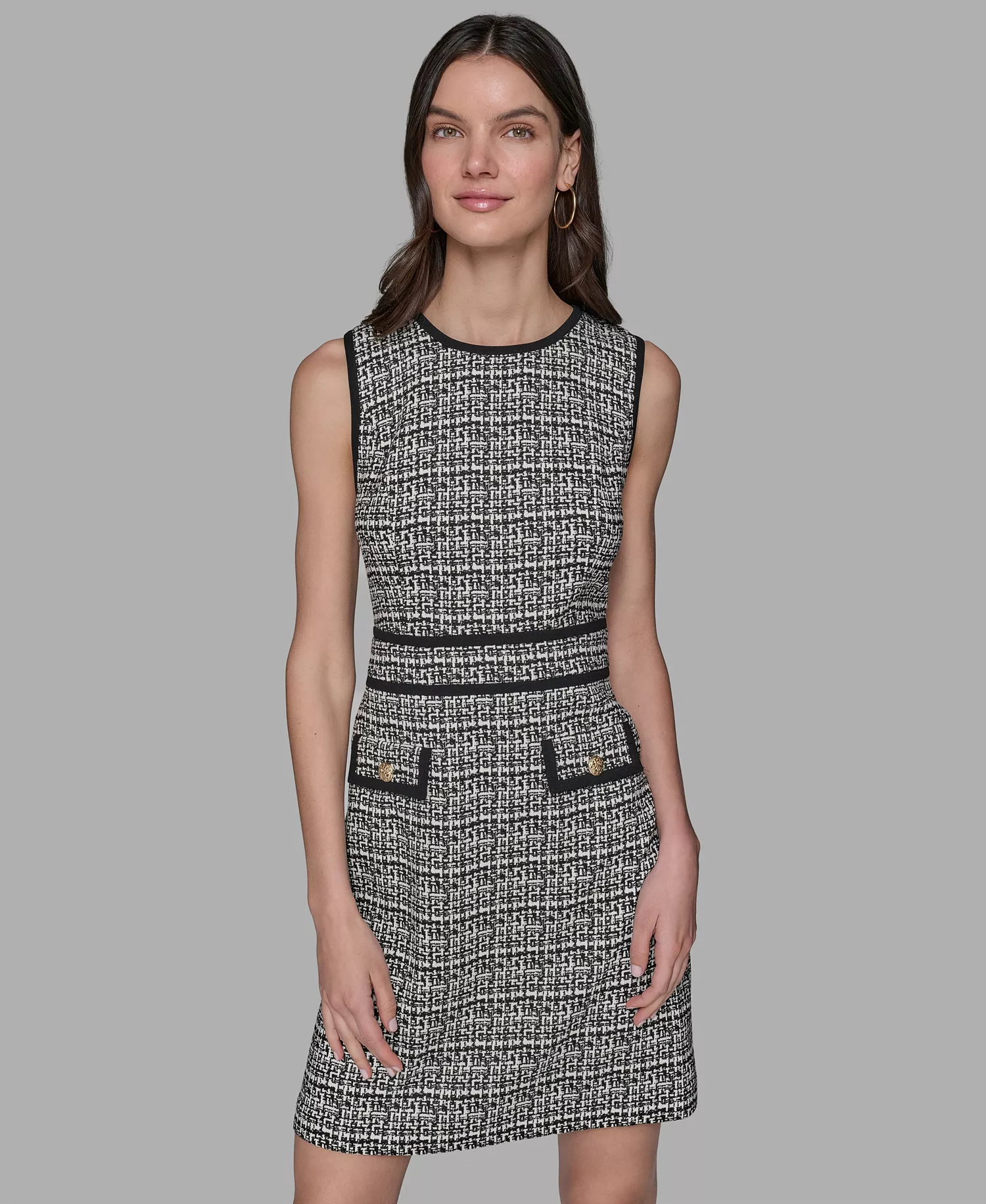 Women's Textured Jacquard A-Line Dress - Black/soft White - 12