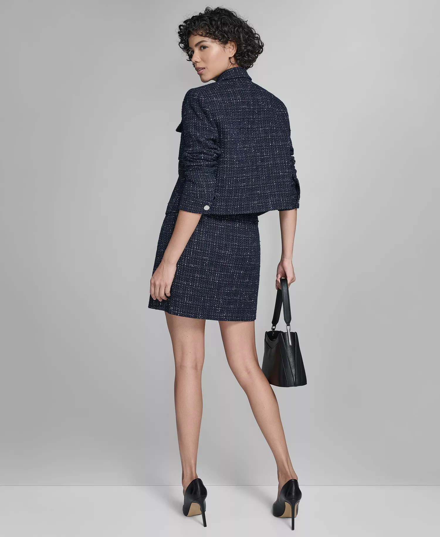 Women's Boucle Cropped Long-Sleeve Jacket - Navy Multi - 16