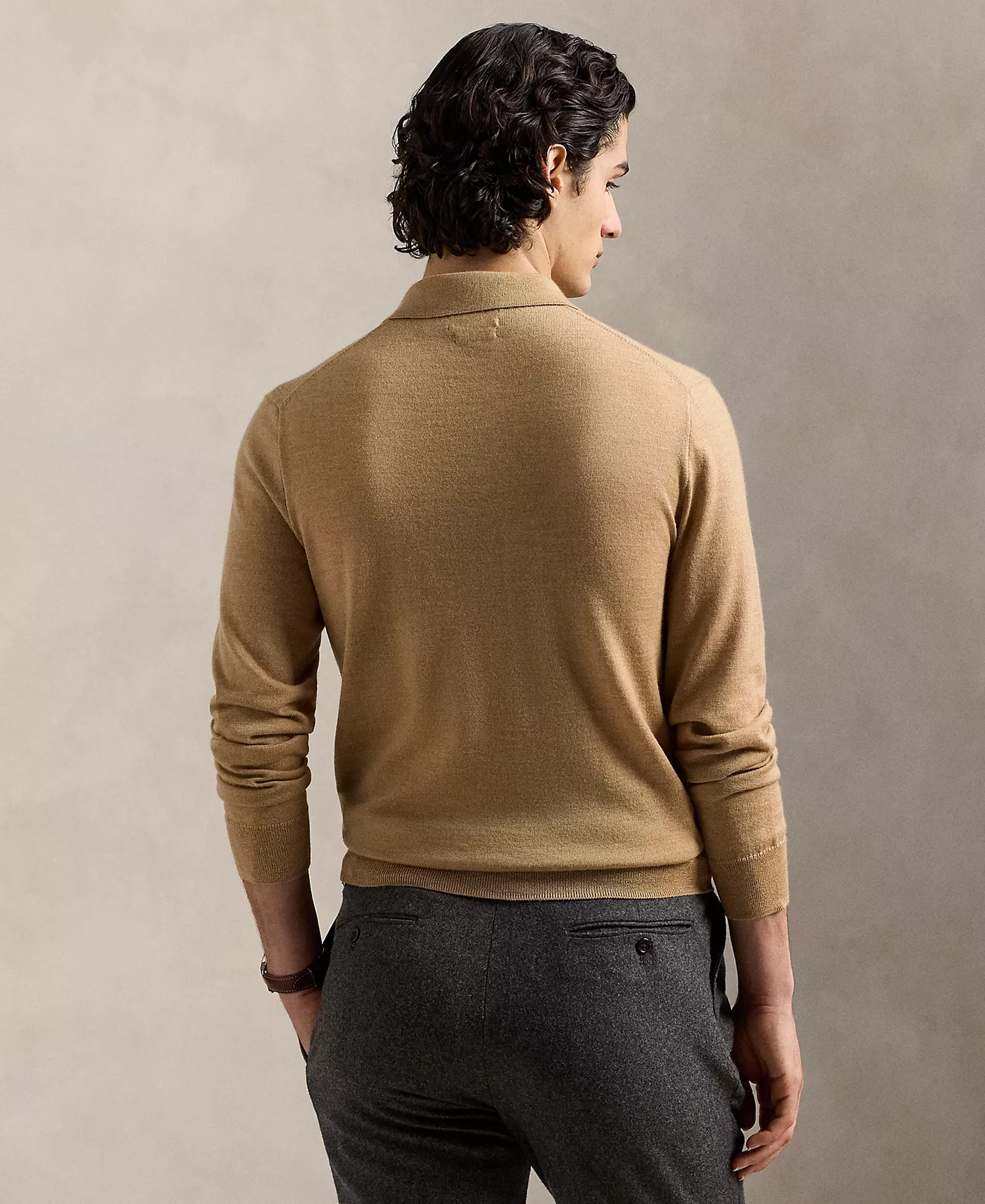Men's Wool Polo-Collar Sweater - Camel Melange - 2XL