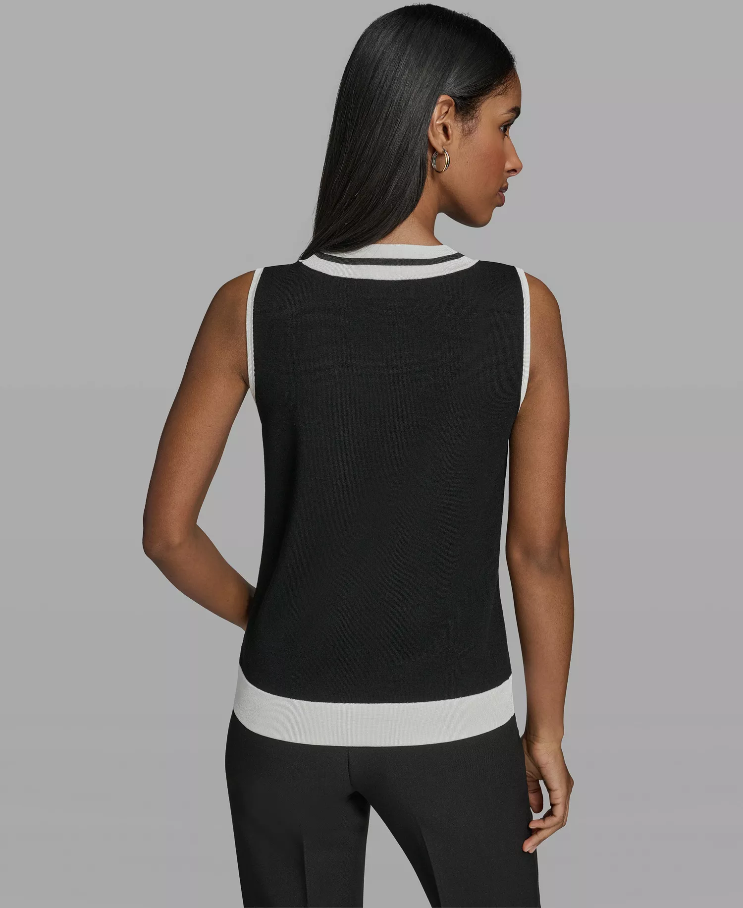 Women's Scoop-Neck Sleeveless Knit Top with Contrast Trim - Black/soft White - L