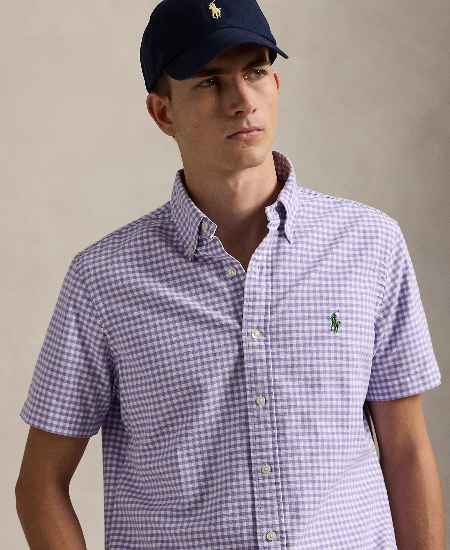 Men's Classic-Fit Gingham Oxford Shirt - Aix Lavender - L
