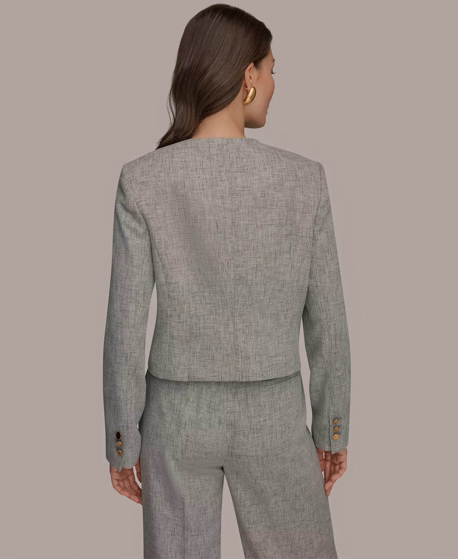 Women's Button-Front Cropped Jacket and High-Waist Wide-Leg Pants - Turin Multi - 0