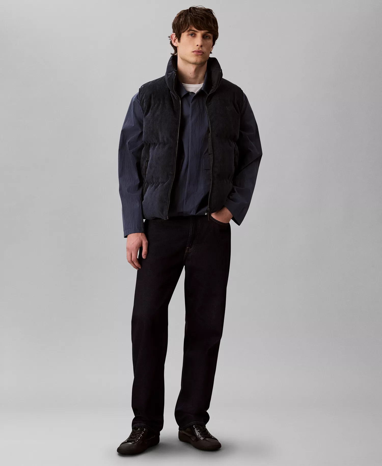 Reversible Corduroy Puffer Vest - Dark Navy - L