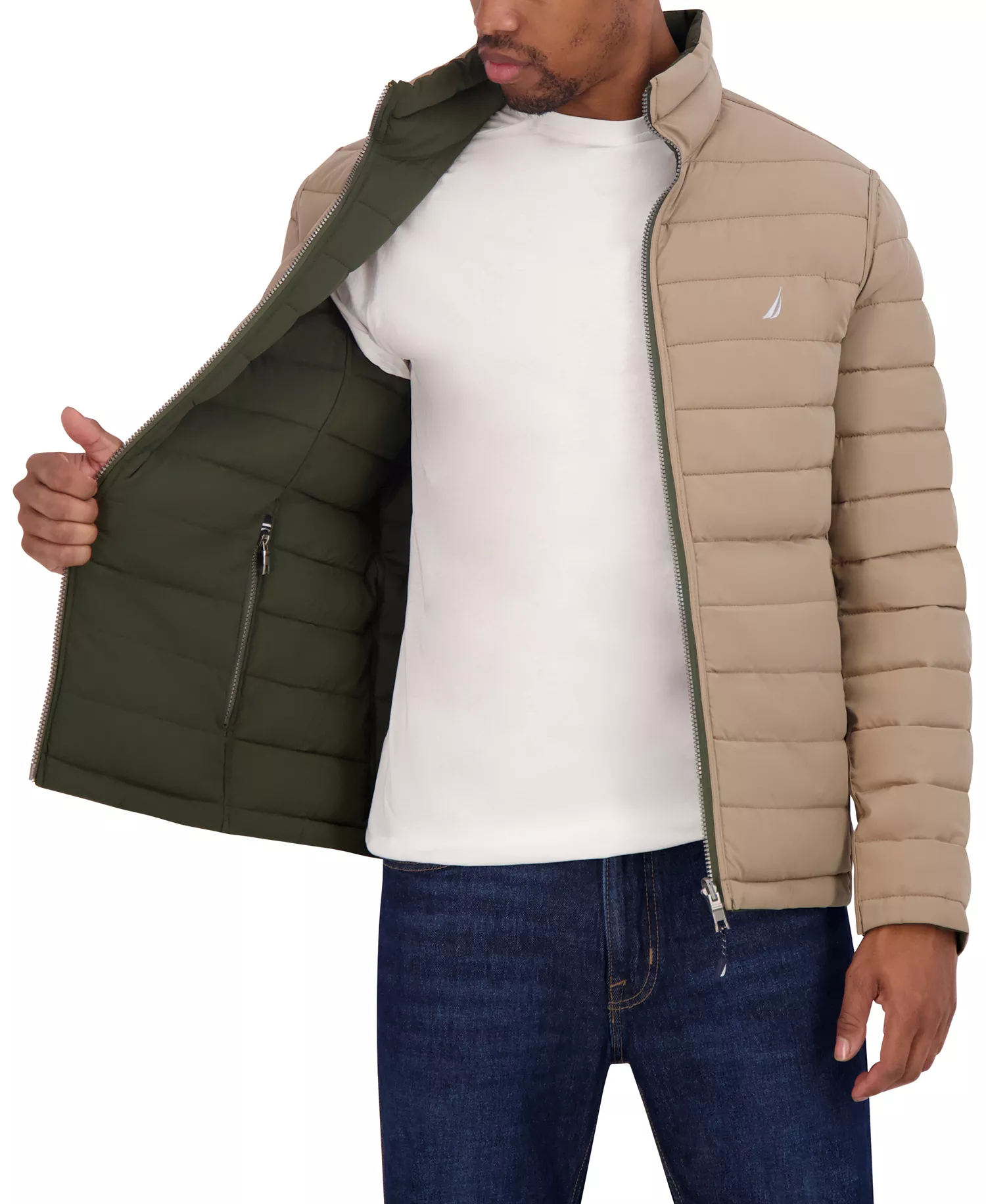 Men's Reversible Quilted Puffer Jacket - Dark Forest/Taupe - XL
