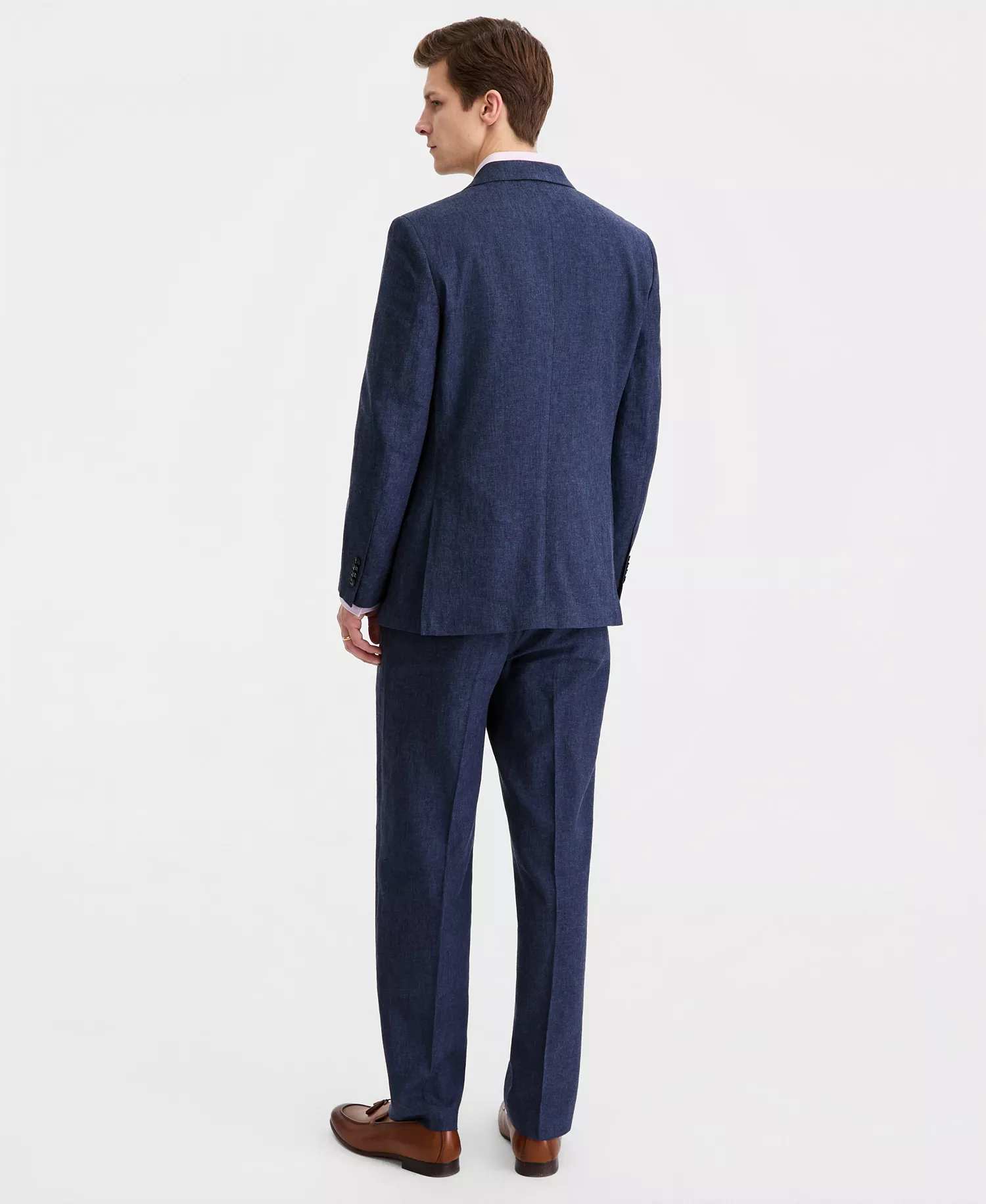 Men's Modern-Fit Cotton & Linen Nested Suit  - Blue Solid - 36R