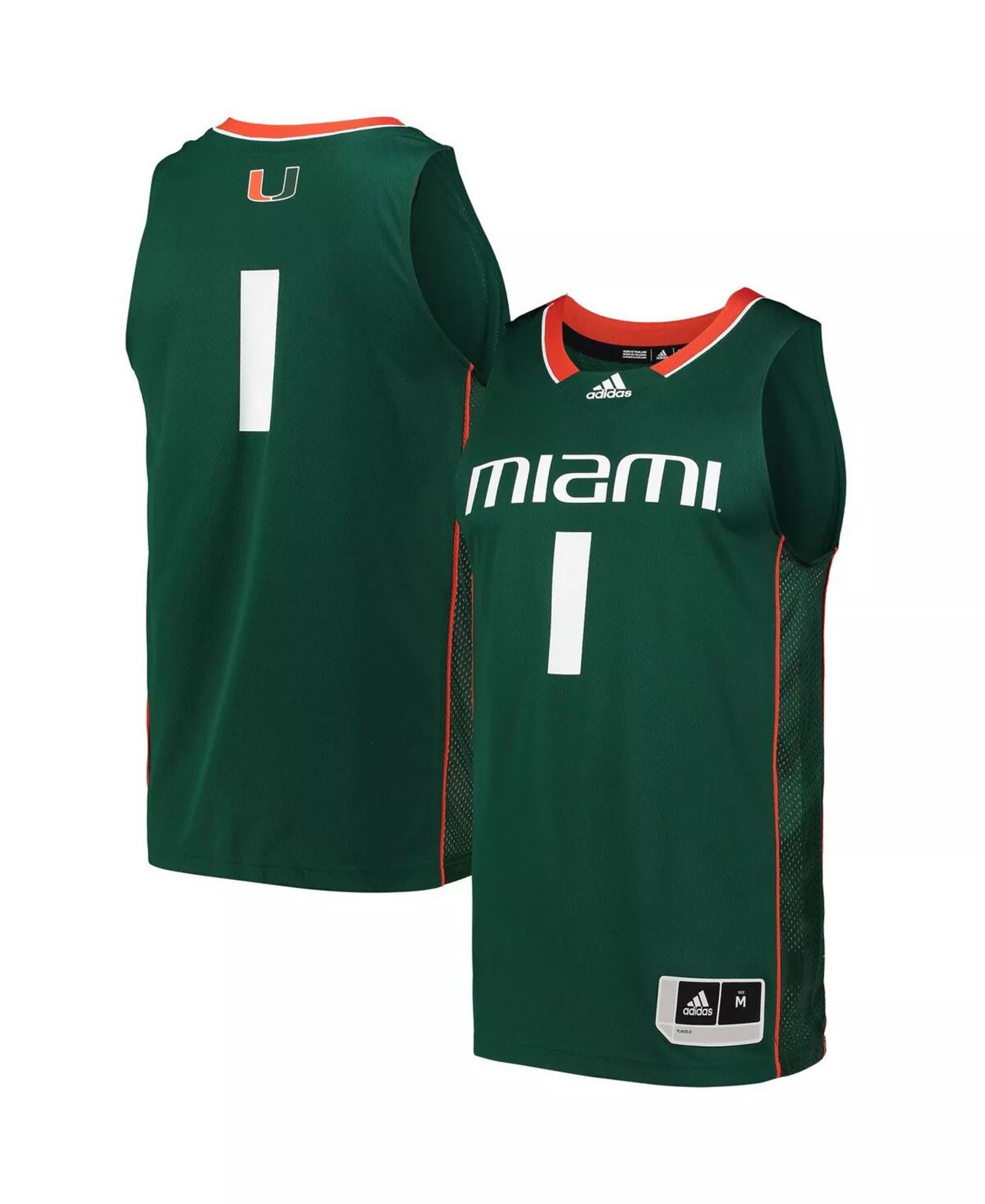 Men's Number 1 Miami Hurricanes Team Swingman Basketball Jersey - Green - L