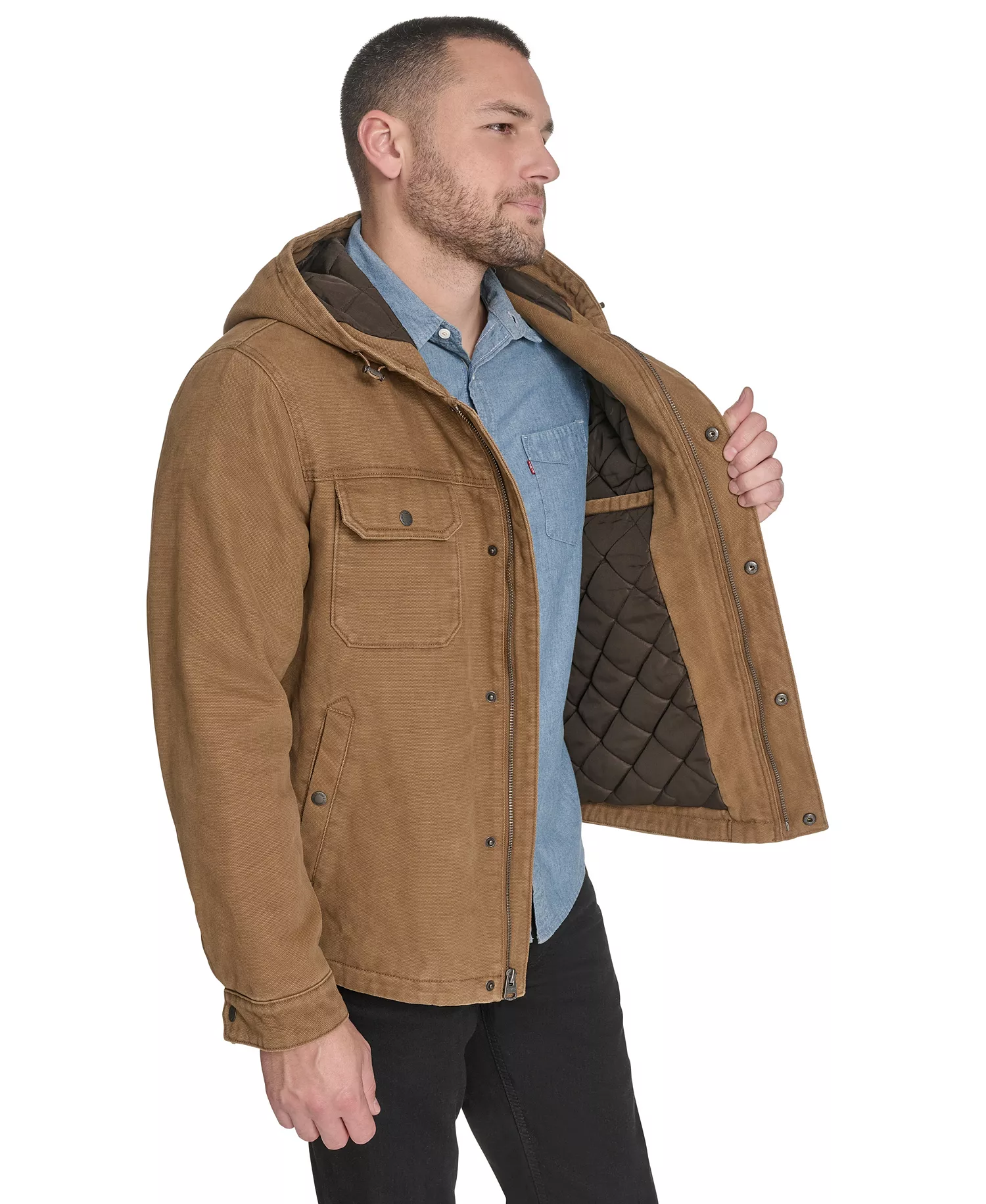 Men's Cotton Canvas Hood Jacket - Worker Brown - L