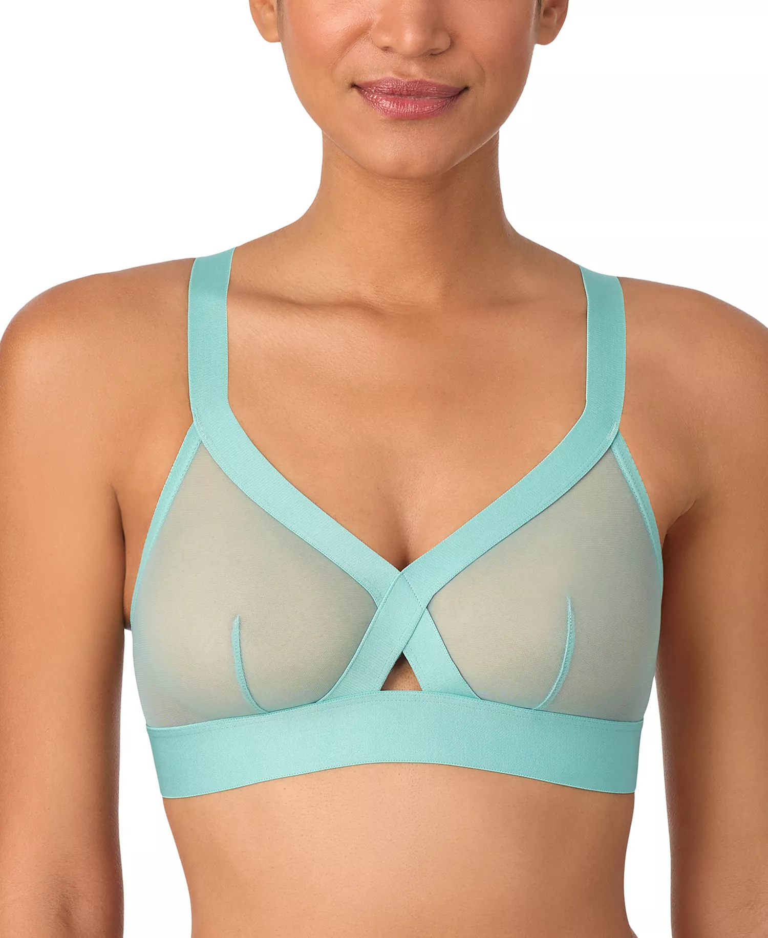 Women's Sheers Unlined Mesh Bralette Bra DK4084 - Aquifer - L