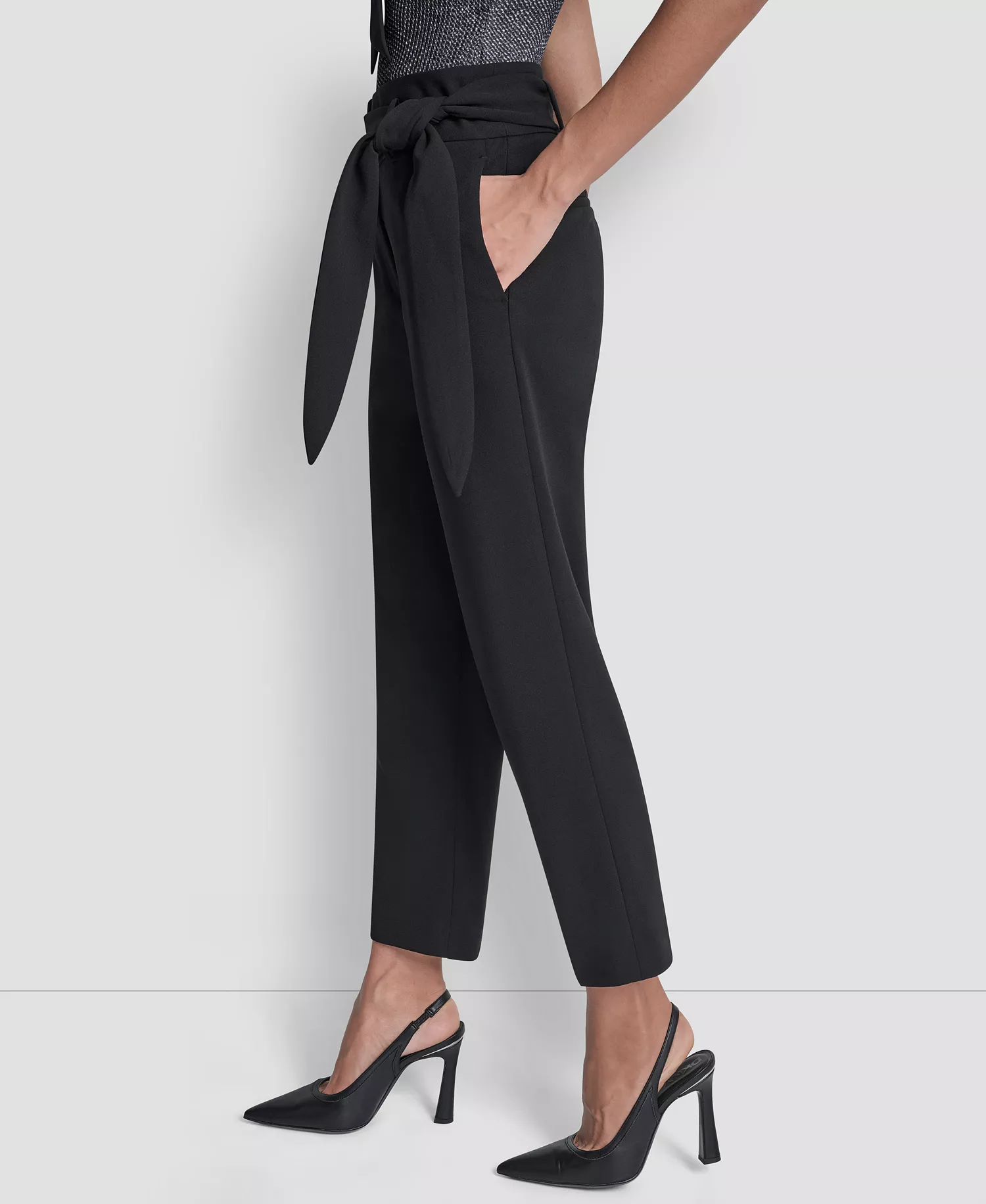 Women's Tie-Waist High-Rise Straight-Fit Pants  - Black - 0