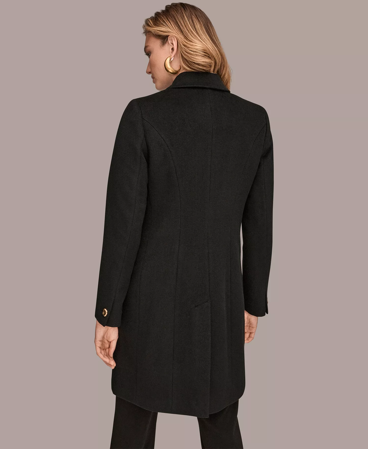 Women's Buttoned Notch Collared Coat - Black - L