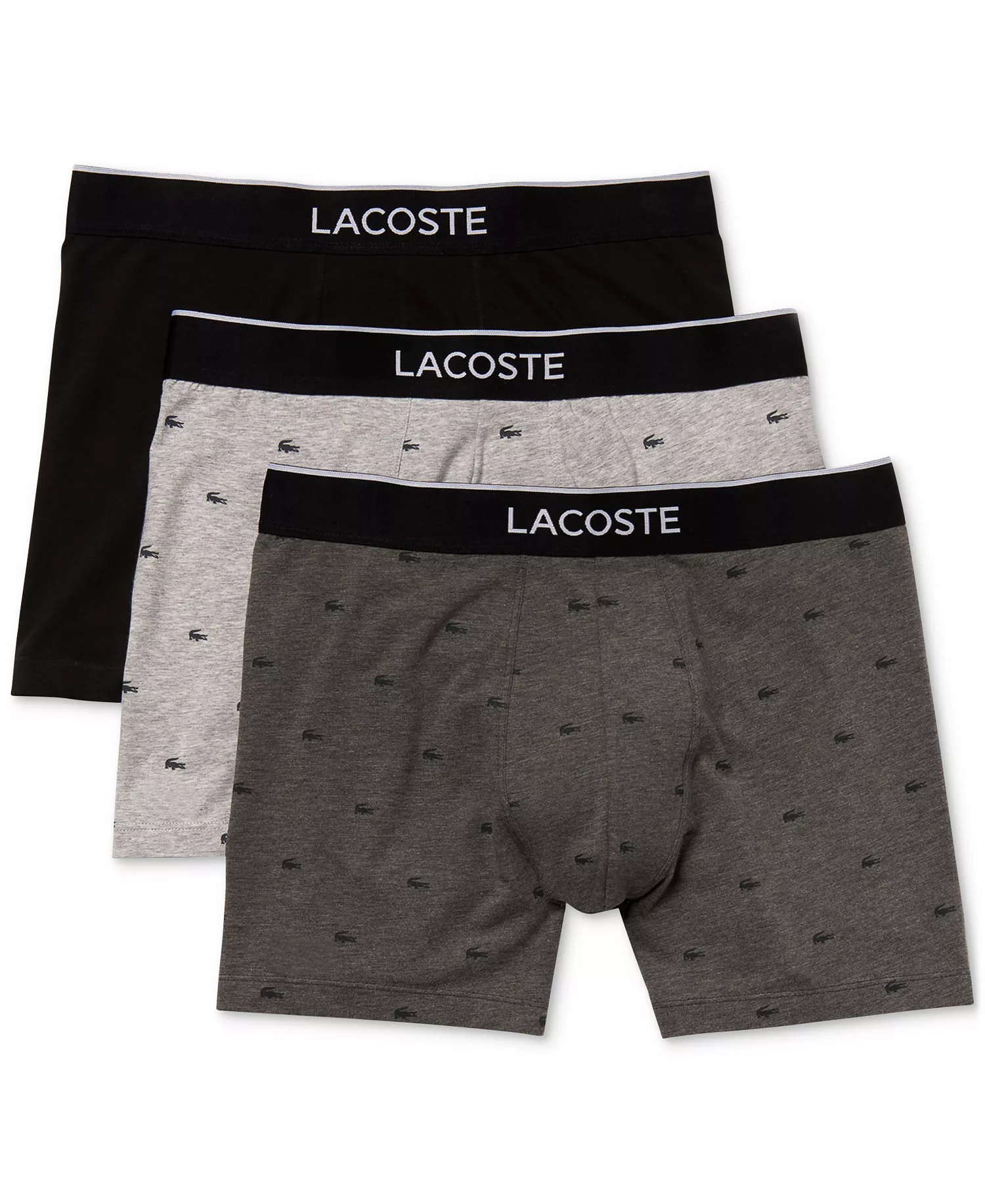 Men's Cotton Stretch Mini-Crocodile Boxer Briefs, 3-Pack - Black/Gray/Brown - L