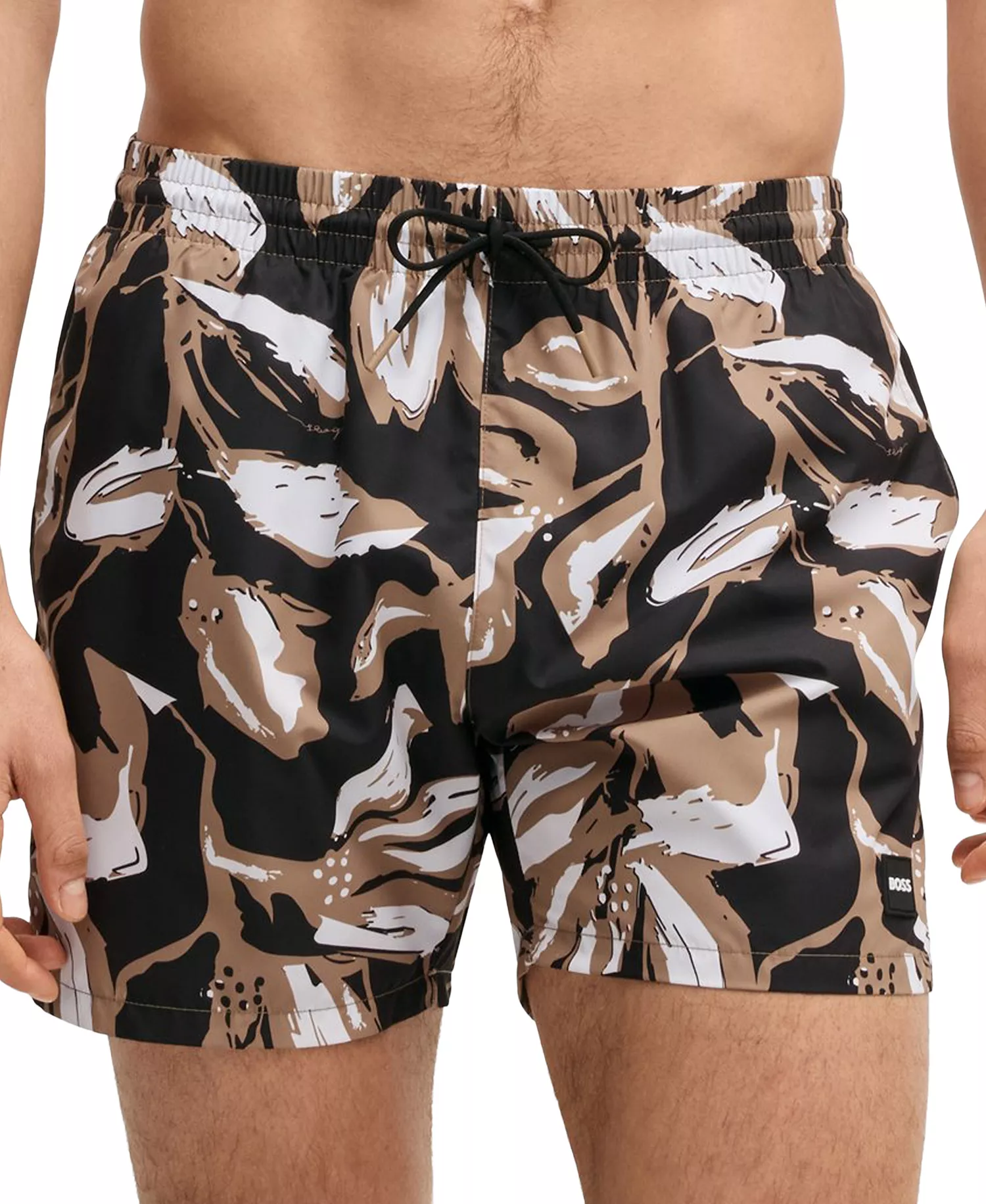 Men's Fully Lined Printed Swimsuit - Black - L