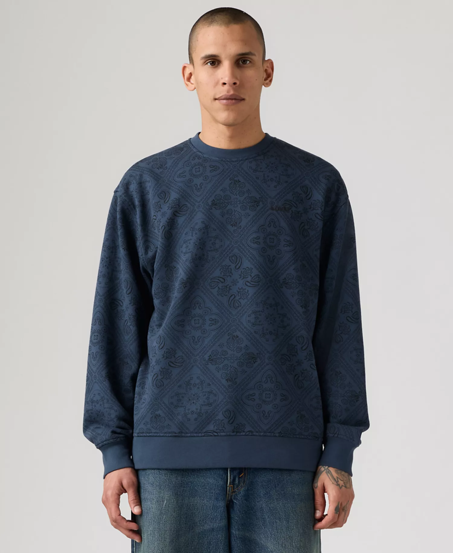 Men's Seasonal Crewneck Relaxed Fit Sweatshirt - Bandana Blue - 2XL