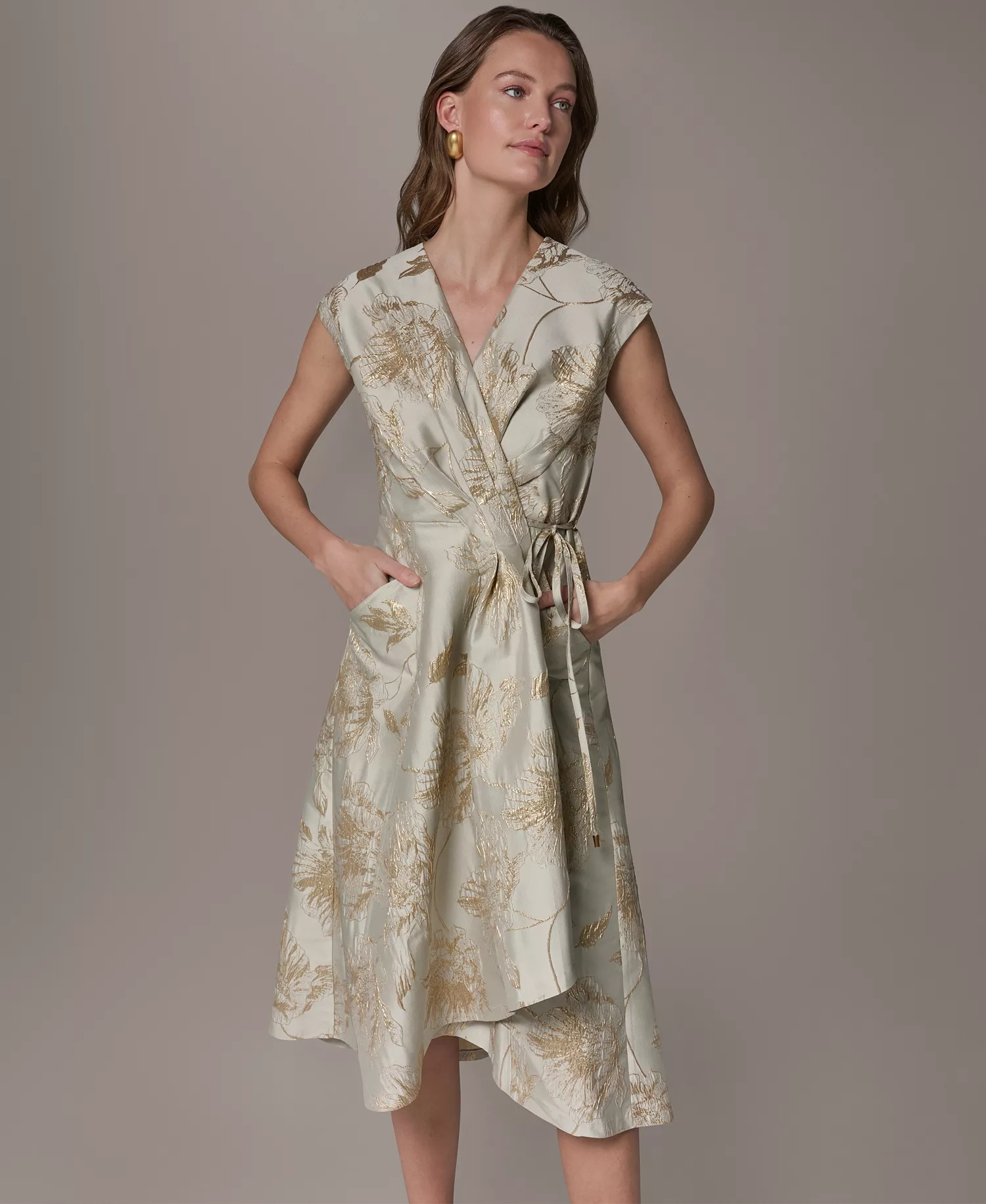 Women's Printed V-Neck Faux Wrap Dress - Turin/Tuscan Grey - 10