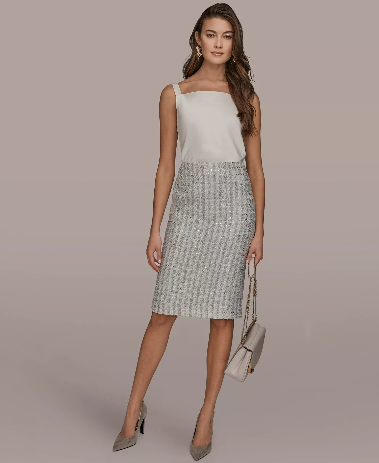 Women's Sequin Detail Pencil Midi Skirt - Light Vapor Multi - 0