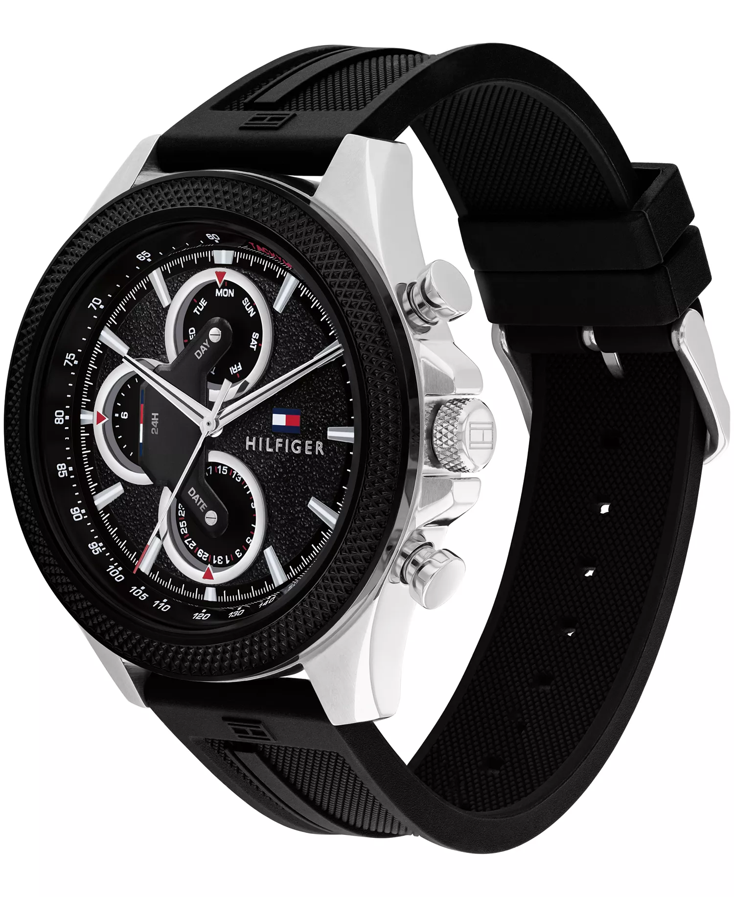 Men's Multifunction Black Silicone Watch 46mm - Black - ONE SIZE