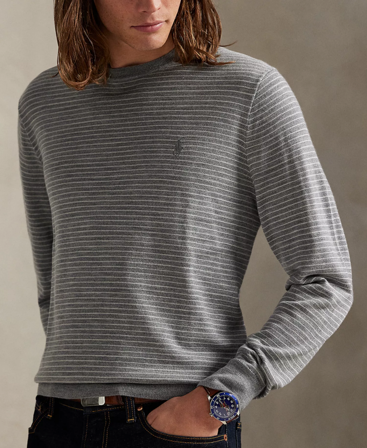 Men's Merino Long Sleeve Sweater - Gray Combo - 2XL