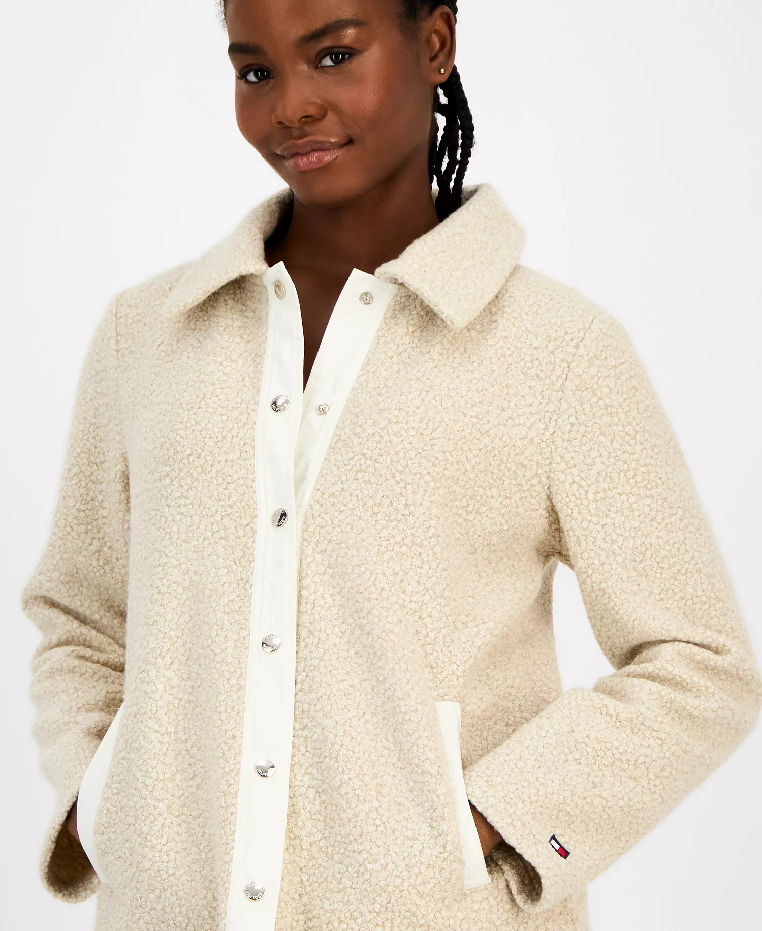 Women's Faux-Sherpa Snap-Front Jacket - Natural - L