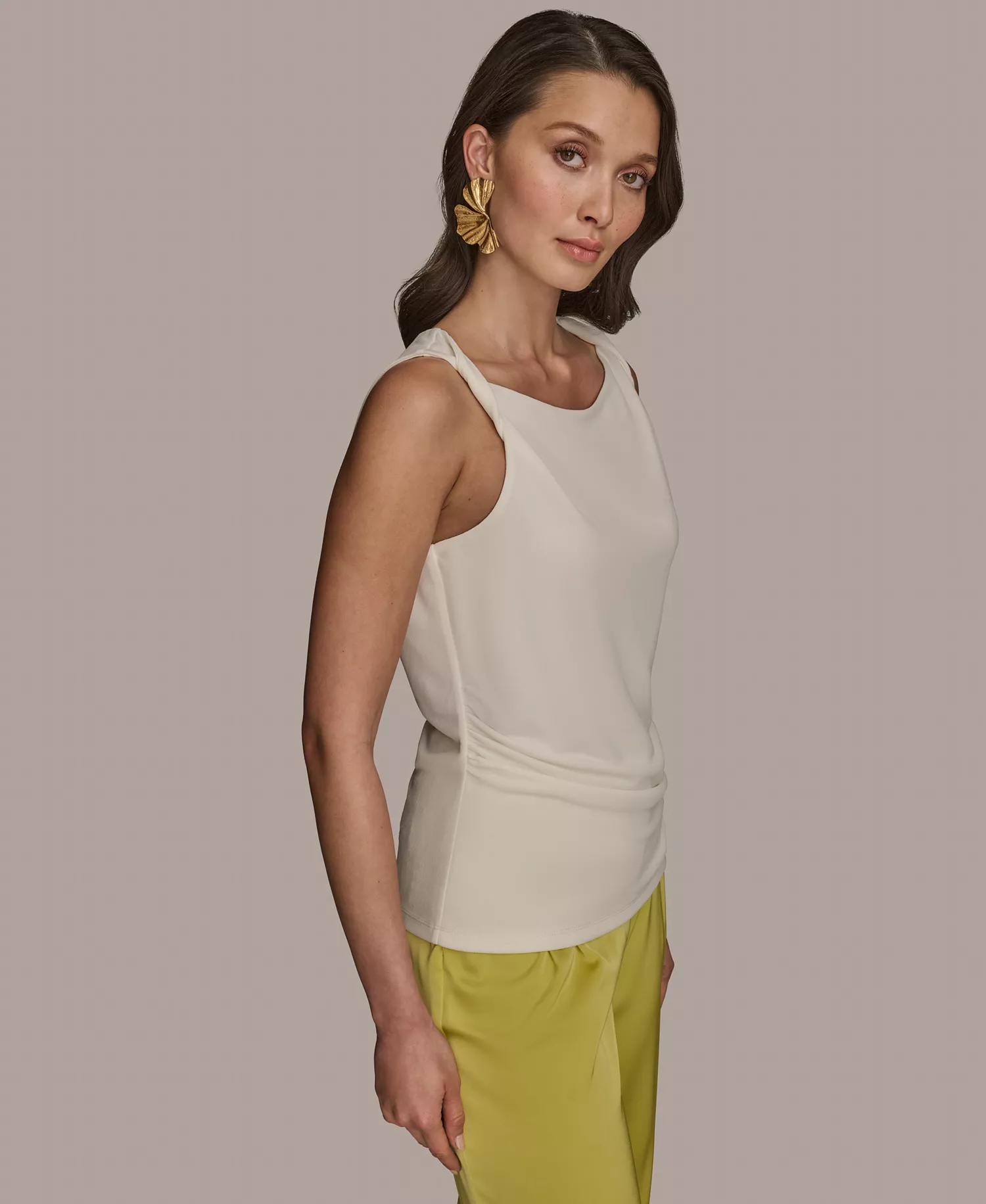 Petite Shoulder-Twist Sleeveless Top - Cream - P/M
