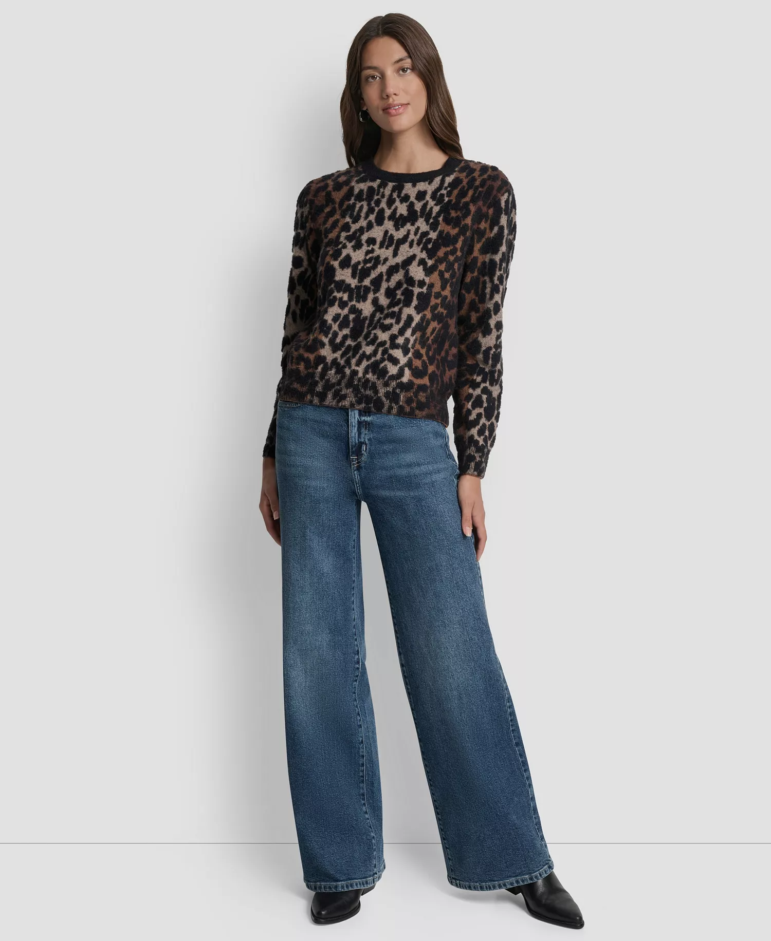 Women's Leopard Print Sweater - Burnt Sugar Combo - M