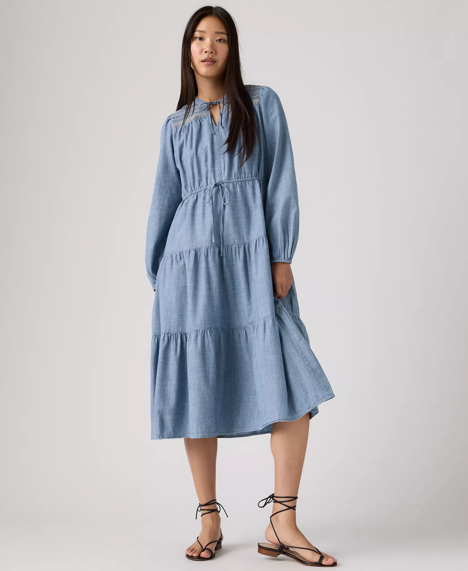 Women's Seren Round Neck Tiered Midi Dress - Crystal Sea - L