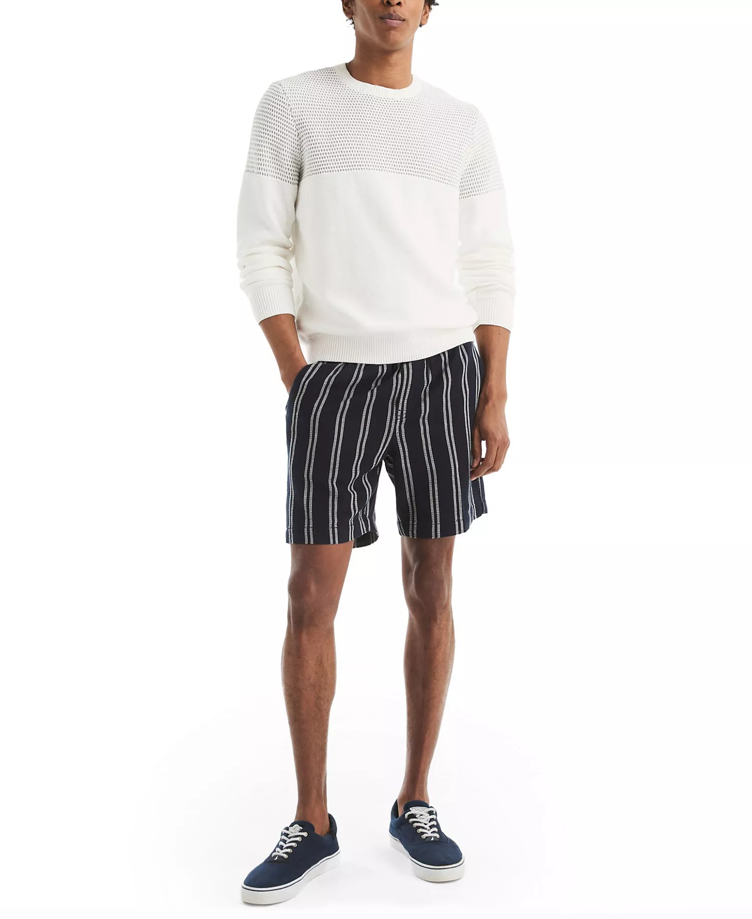 Men's Textured Colorblocked Crewneck Sweater - Sail White - 2XL