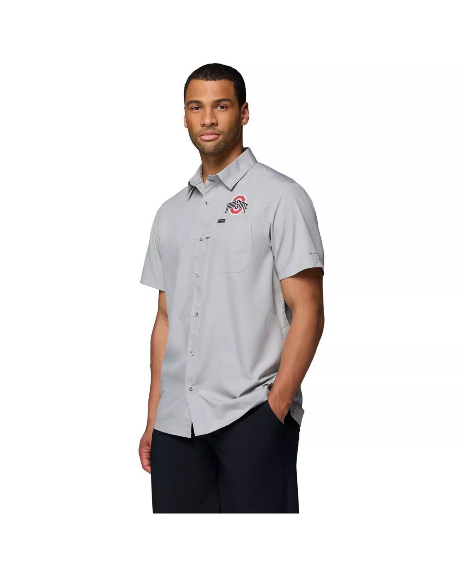 Men's Gray Ohio State Buckeyes Slack Tide Camp Button-Up Shirt - Gray - L