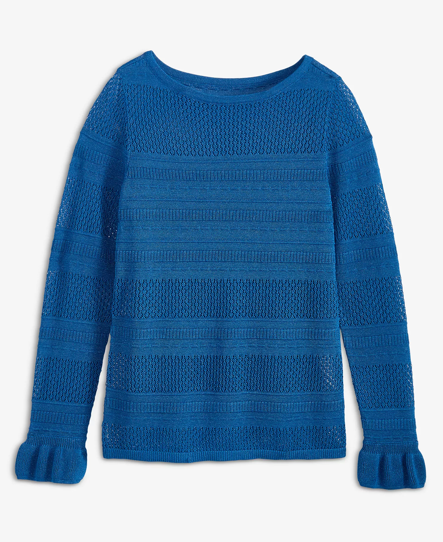 Women's Long Sleeve Sheer Stripe Sweater, Macy's Exclusive - Cobalt Dream - L