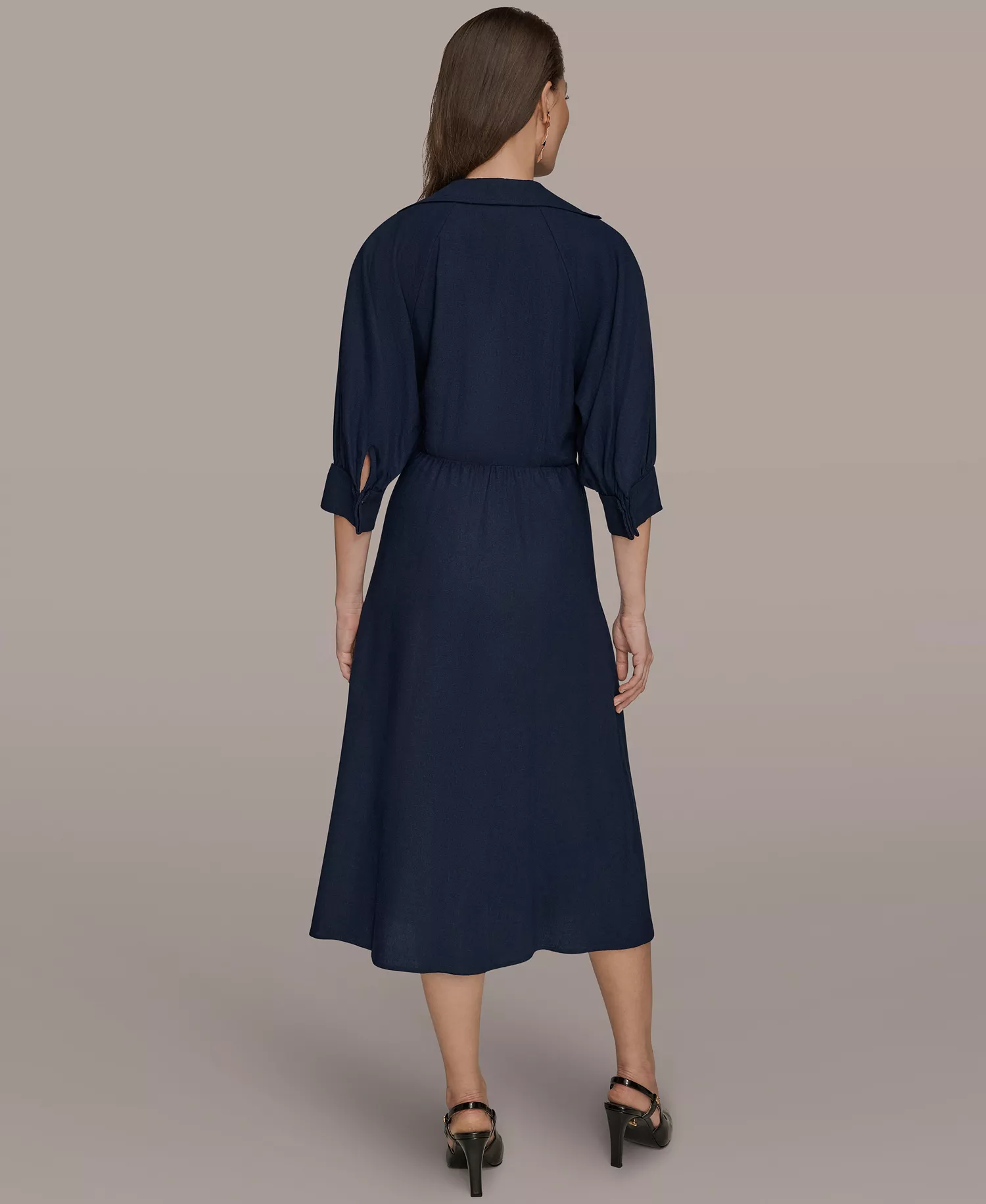Women's Collared 3/4-Sleeve Midi Dress - Nightfall - 10