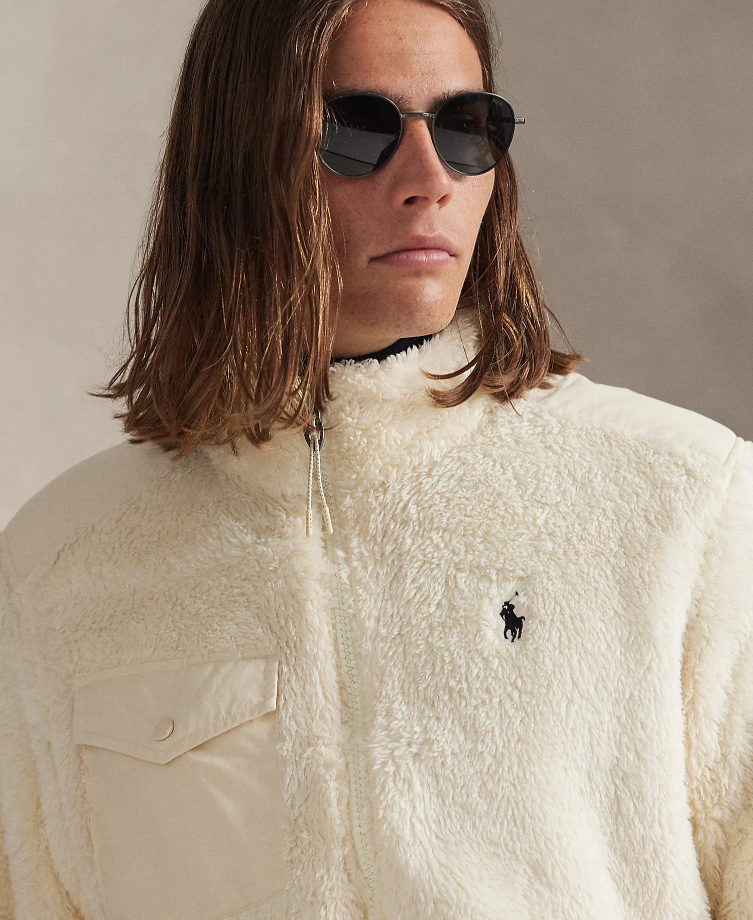 Men's Long Sleeve Curly Pile Fleece Jacket - Andover Cream - XL