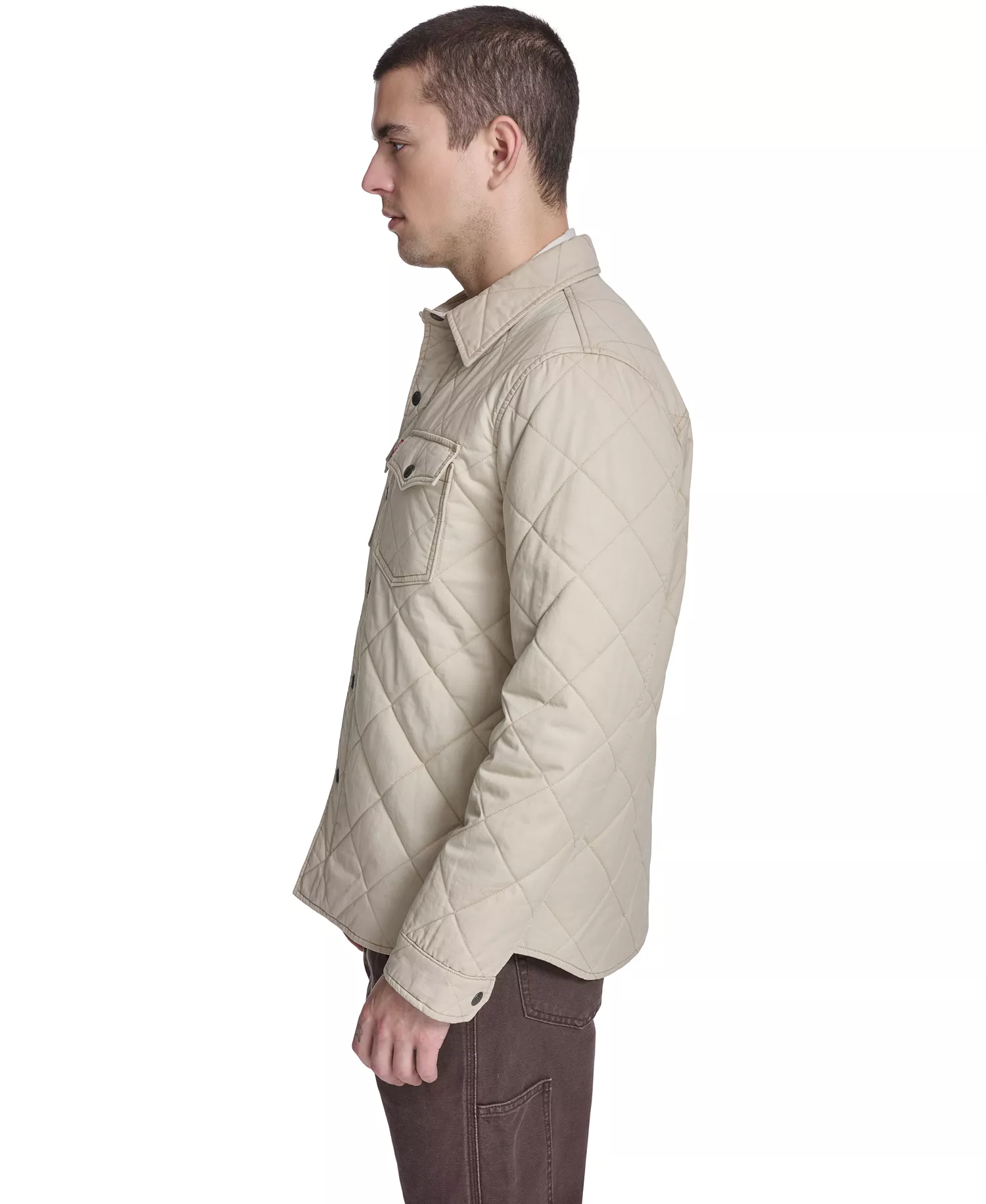 Men's Quilted Zippered Western Shirt Jacket - Safari - 2XL