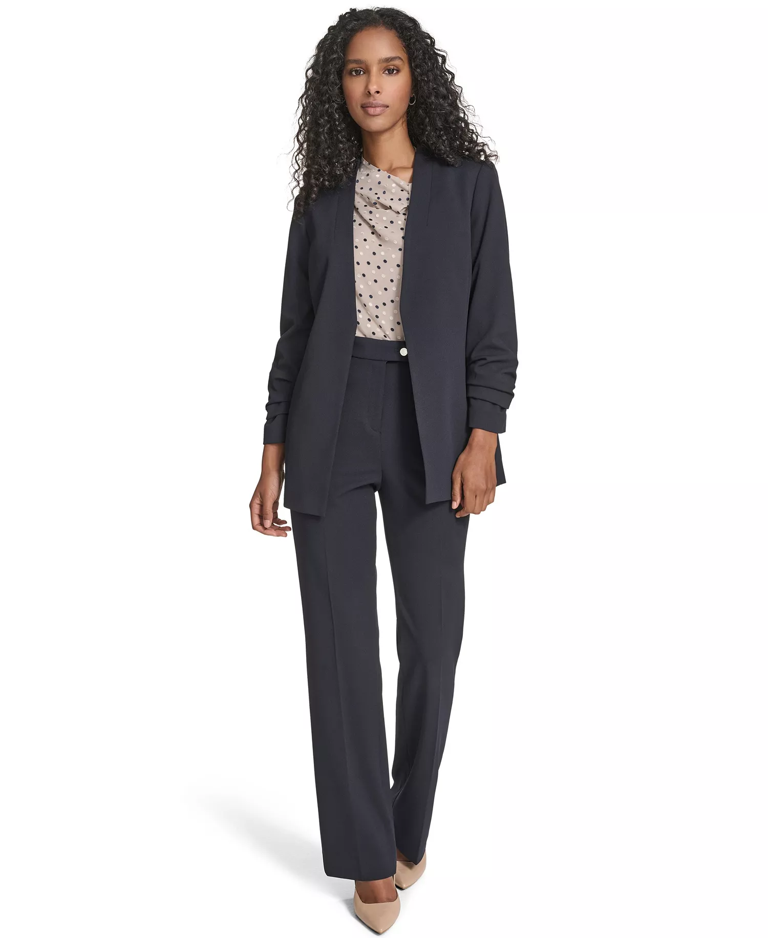 Petite Collarless Padded Jacket - Navy - 10P