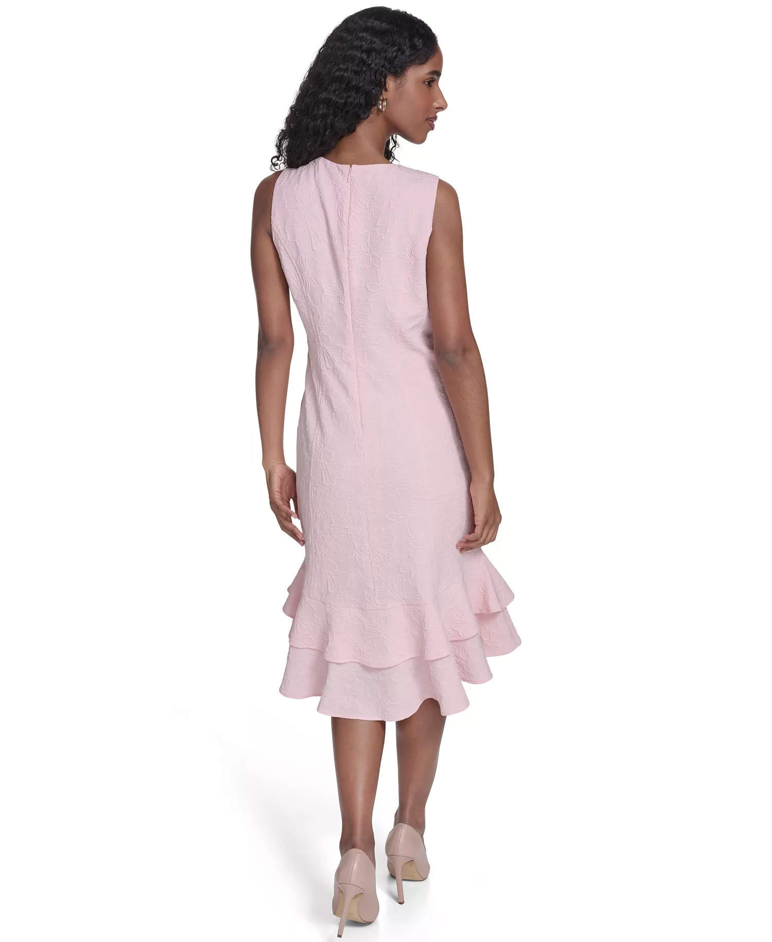 Petite Embossed Crewneck Midi Dress - Ballerina Pink - 0P