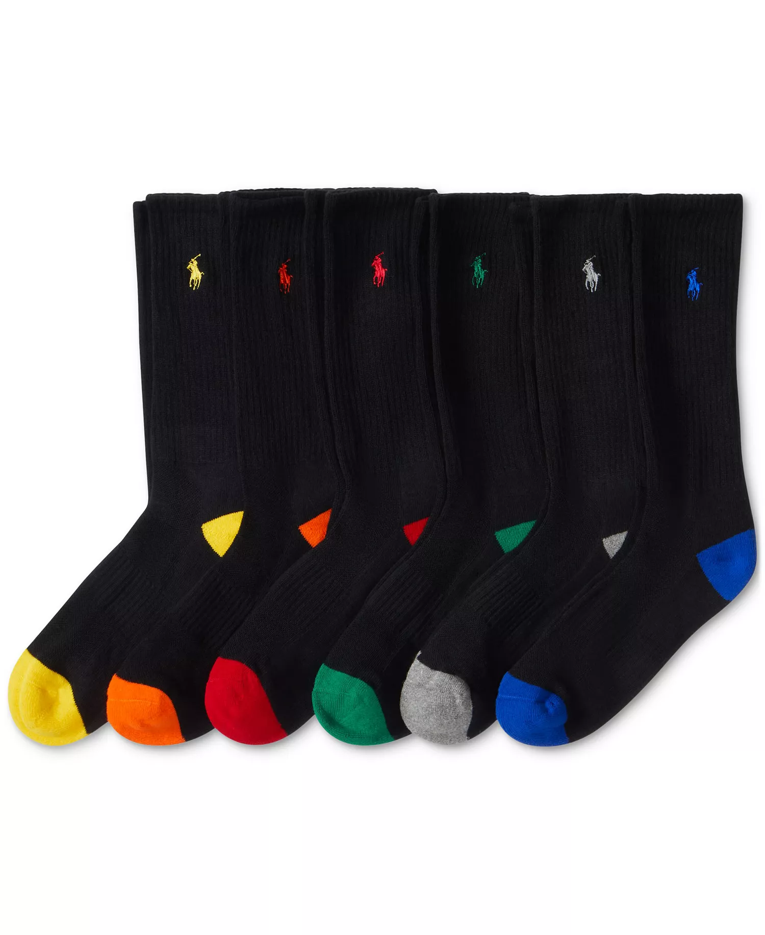 Men's 6-Pk. Performance Colored Heel Toe Crew Socks - Asst - 10-13