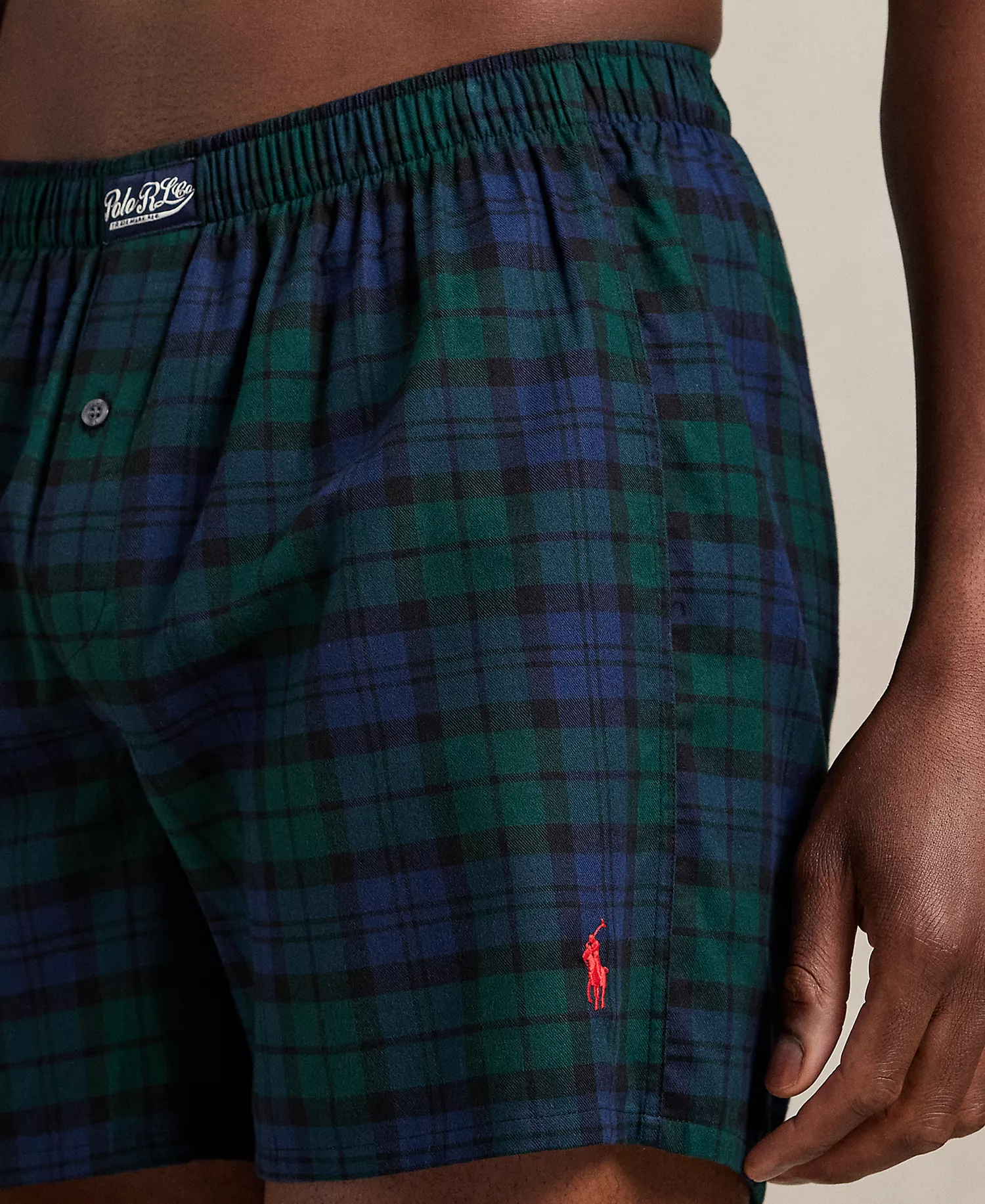 Men's Plaid Pattern Single-Button Fly Flannel Yarn-Dyed Boxers - Blackwatch Plaid - M